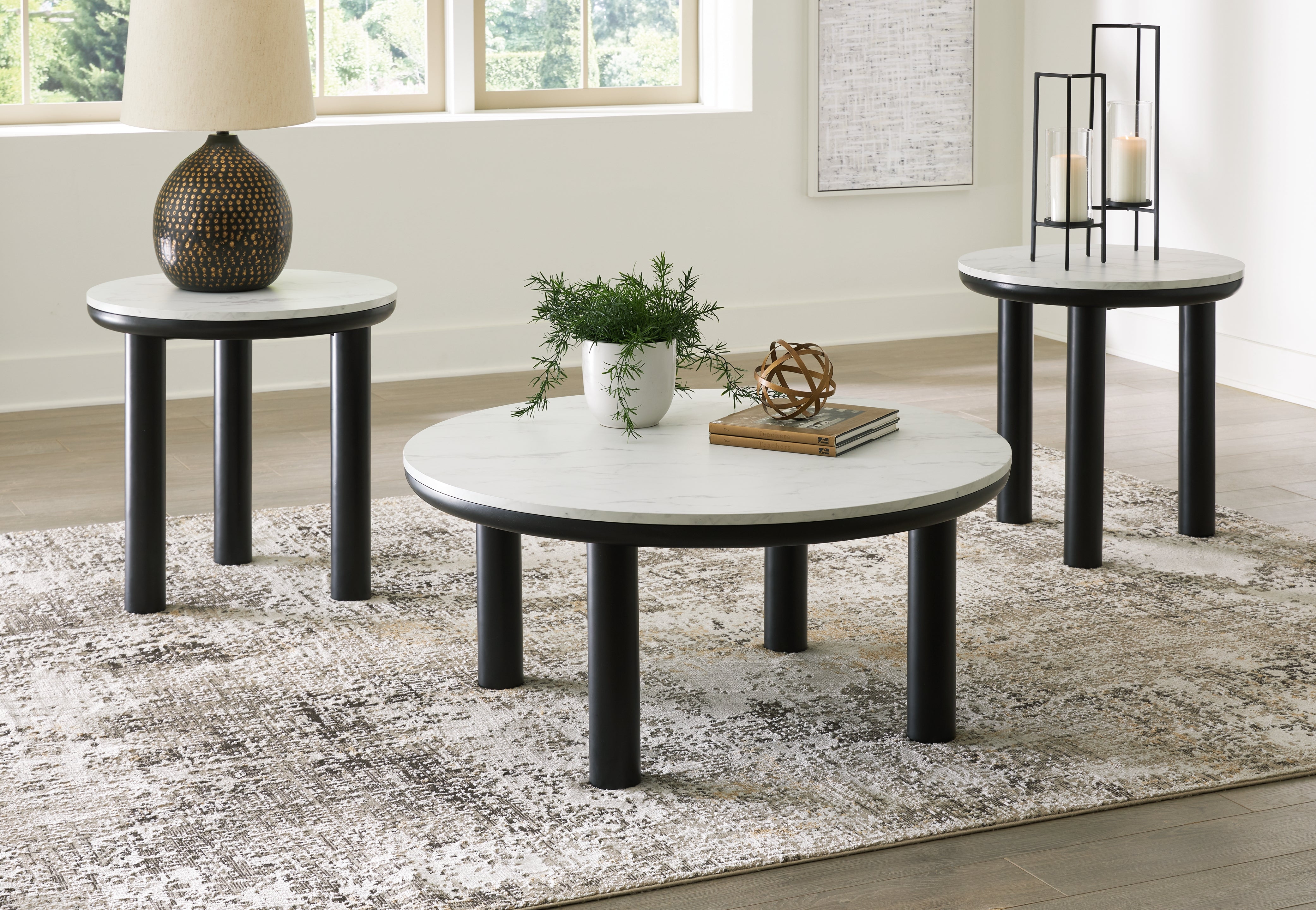 Elite Furniture Outlet - Ashley Furniture - Xandrum Table (Set of 3) - Occasional Table Set (3/CN) / Black/White - T159-13