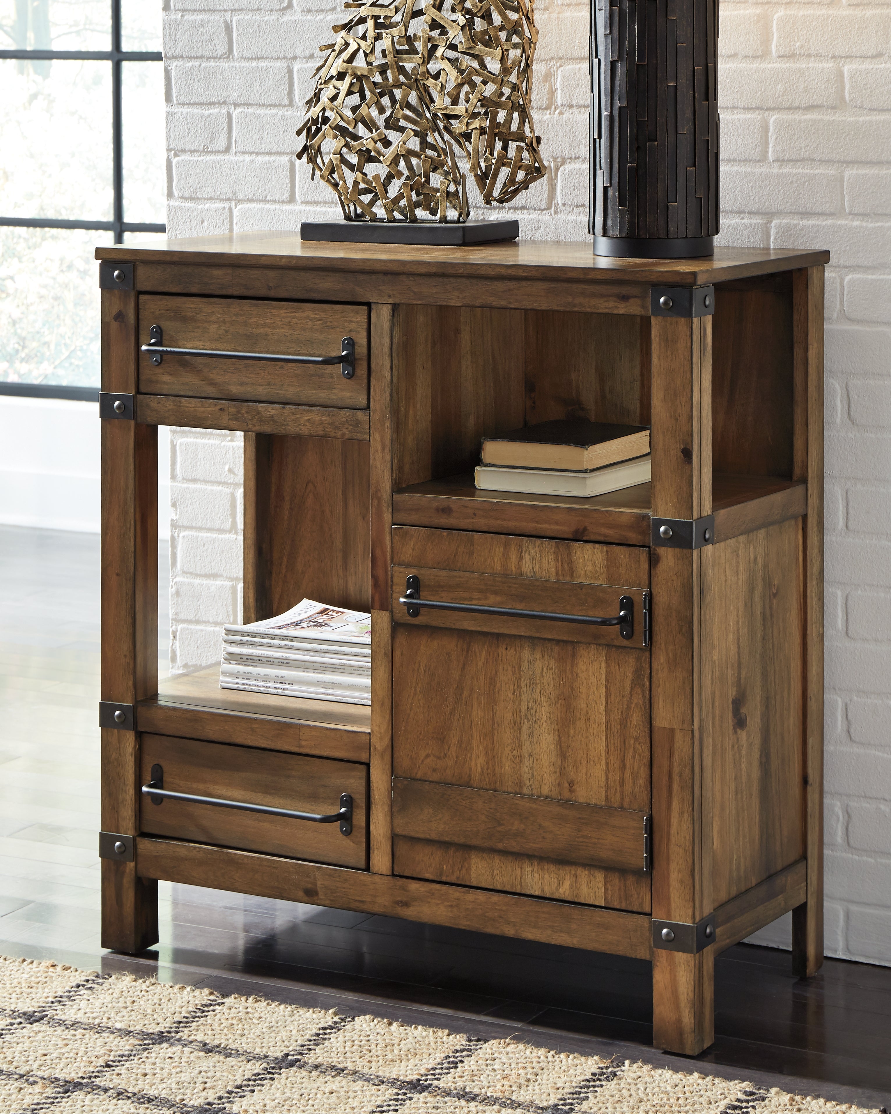 Elite Furniture Outlet - Ashley Furniture - Roybeck Accent Cabinet - Accent Cabinet / Light Brown/Bronze - T411-40