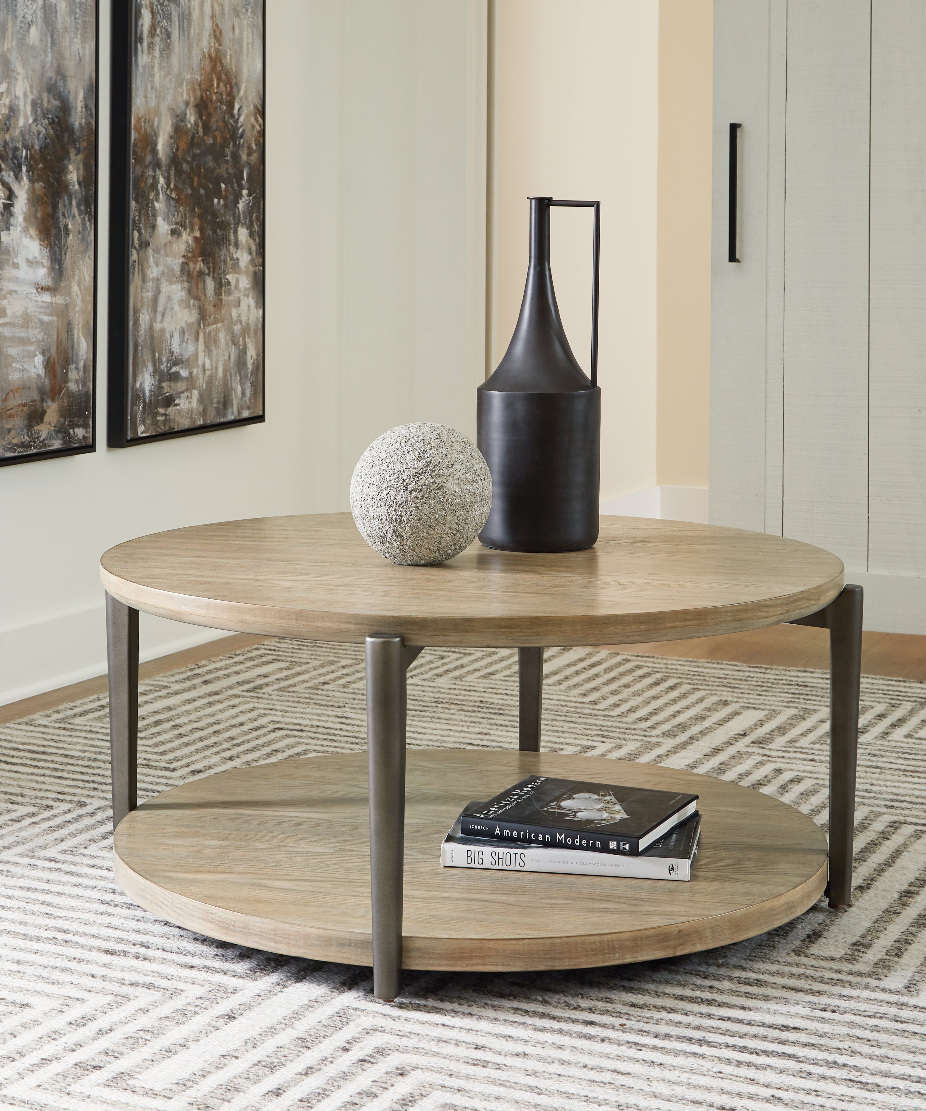 Elite Furniture Outlet - Ashley Furniture - Dyonton Coffee Table - Round Cocktail Table / Light Grayish Brown - T574-8