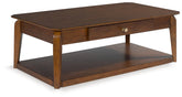 Elite Furniture Outlet - Ashley Furniture - Trenmour Coffee Table - Rectangular Cocktail Table / Medium Brown - T596-1