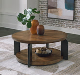 Elite Furniture Outlet - Ashley Furniture - Kraeburn Coffee Table - Round Cocktail Table / Brown/Black - T624-8