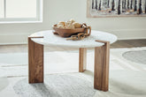 Elite Furniture Outlet - Ashley Furniture - Isanti Coffee Table - Round Cocktail Table / White/Brown - T652-8