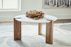 Elite Furniture Outlet - Ashley Furniture - Isanti Coffee Table - Round Cocktail Table / White/Brown - T652-8