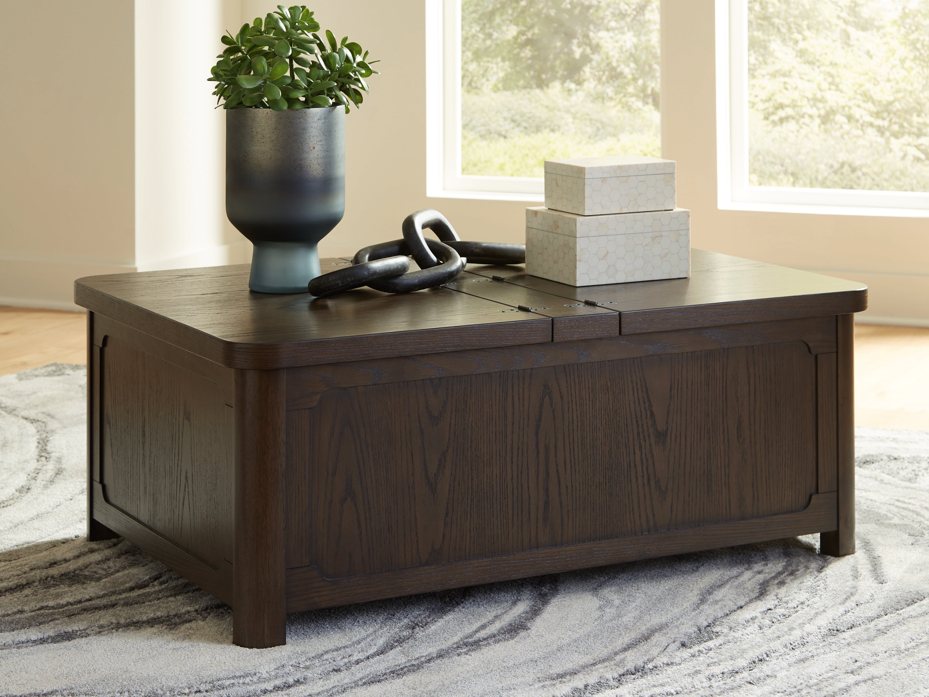 Elite Furniture Outlet - Ashley Furniture - Breckington Coffee Table With Storage - Cocktail Table with Storage / Dark Brown - T678-20