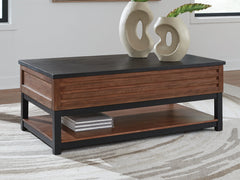 Elite Furniture Outlet - Ashley Furniture - Kallari Lift-Top Coffee Table - Lift Top Cocktail Table / Warm Brown/Black - T737-9