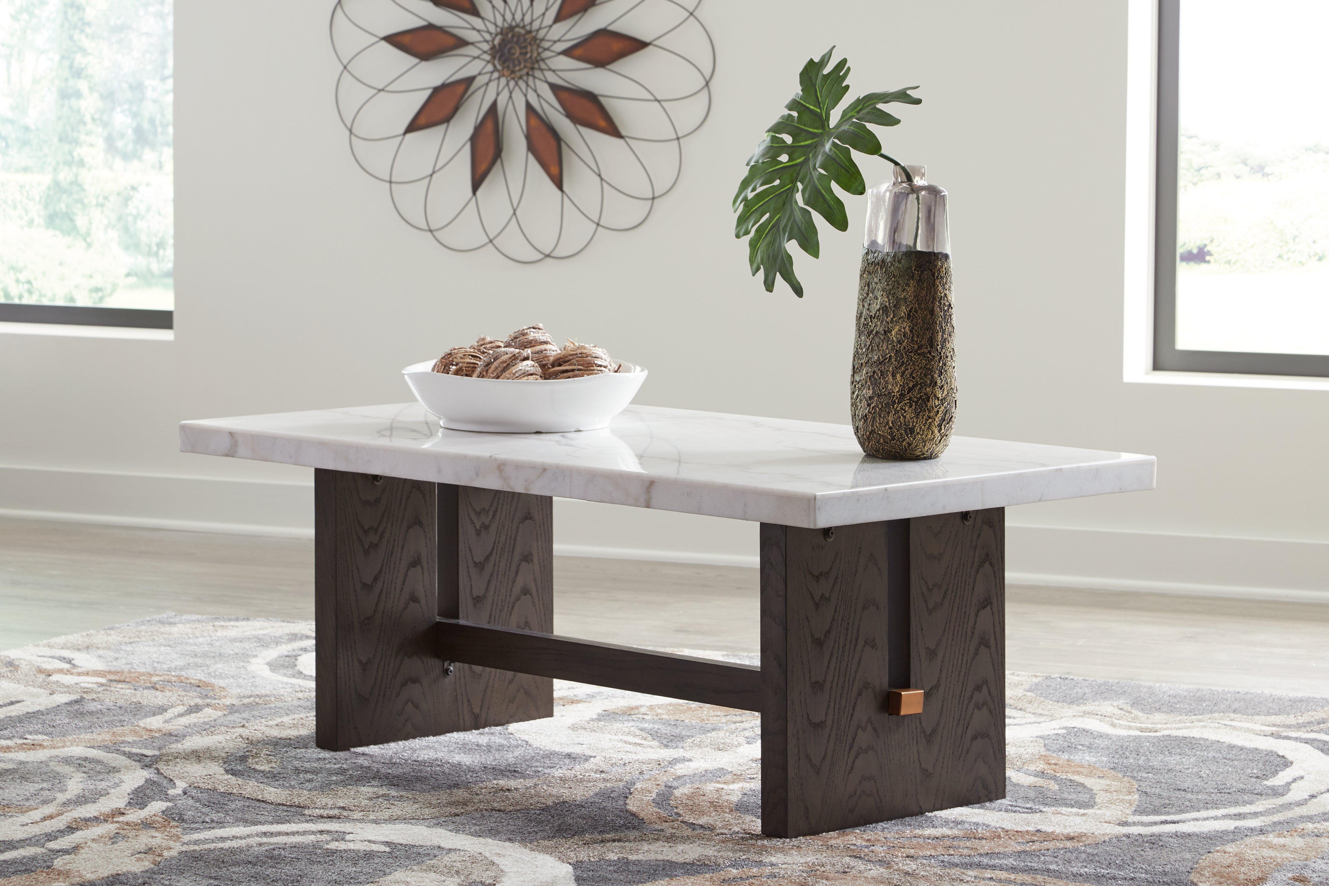 Elite Furniture Outlet - Ashley Furniture - Burkhaus Coffee Table - Rectangular Cocktail Table / White/Dark Brown - T779-1