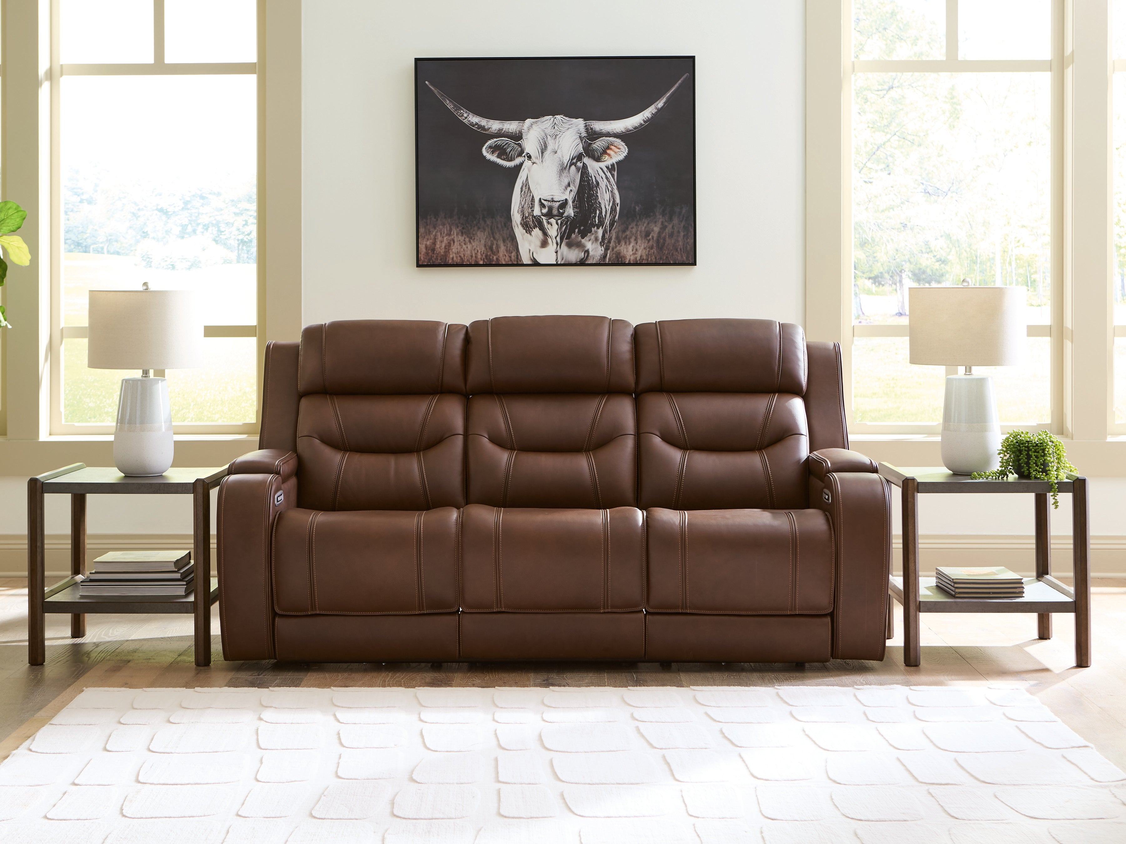 Elite Furniture Outlet - Ashley Furniture - Knightington Living Room - PWR REC Sofa w/Audio Seating / Brown - PCU1160215A