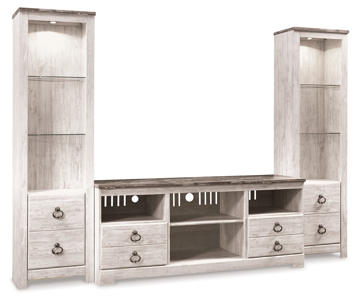 Elite Furniture Outlet - Ashley Furniture - Willowton 3-Piece Entertainment Center - 3-Piece Entertainment Center / Whitewash - W267W16