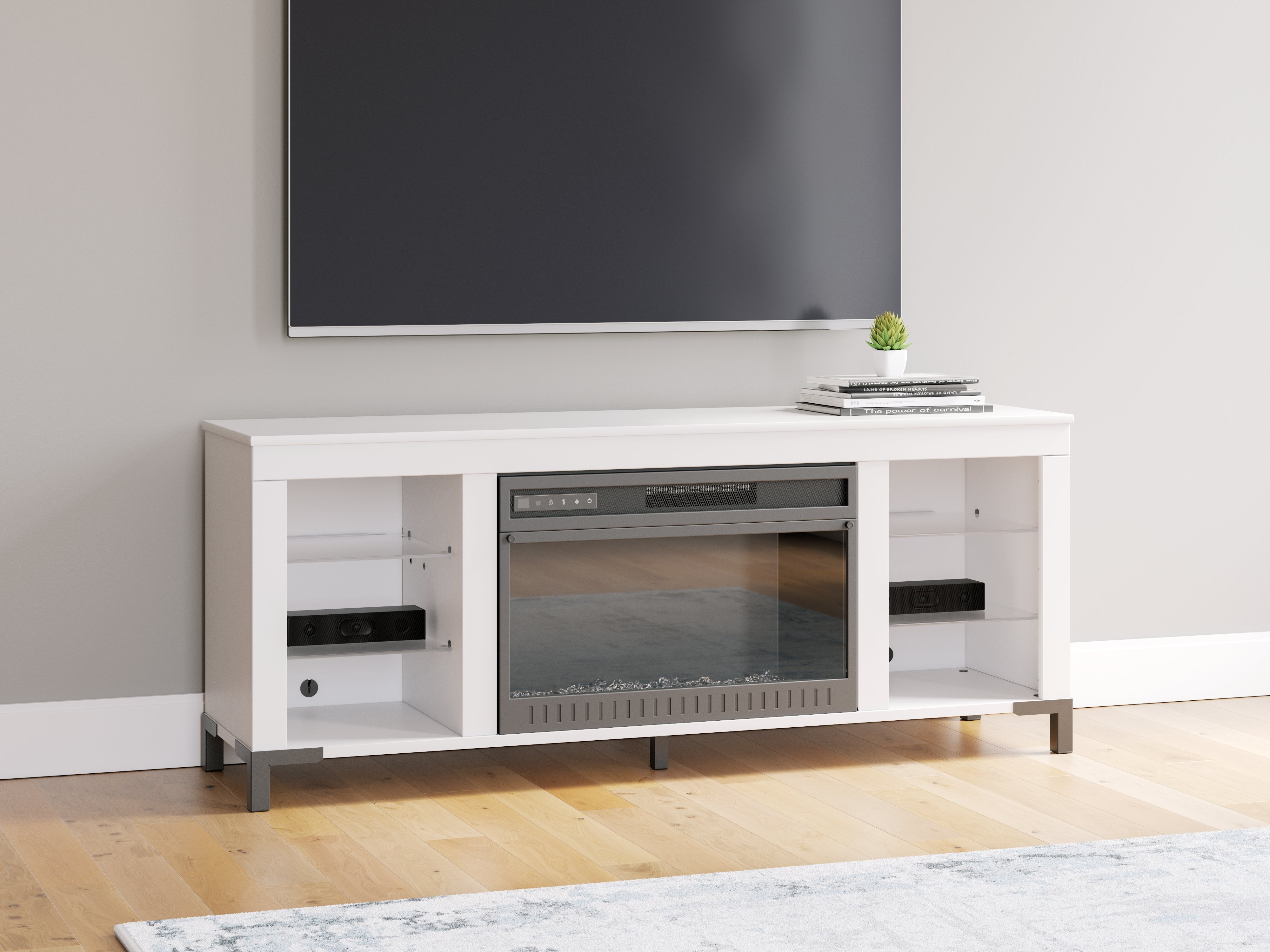 Elite Furniture Outlet - Ashley Furniture - Brollevi TV Stand - 60" with Electric Fireplace / White - W2722-168
