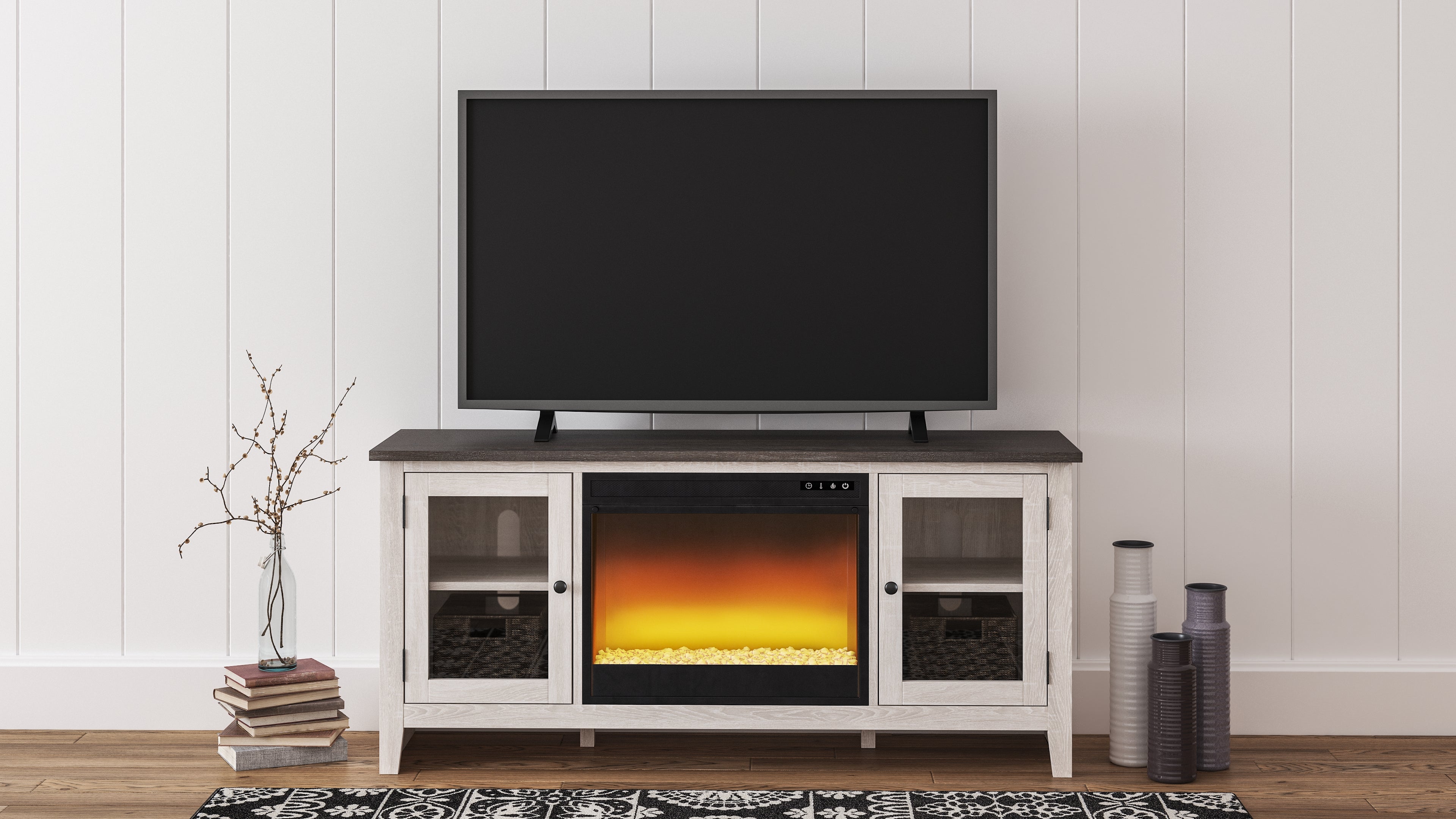 Elite Furniture Outlet - Ashley Furniture - Dorrinson 60" TV Stand with Electric Fireplace - 60" TV Stand with Electric Fireplace / Two-tone - W287W2
