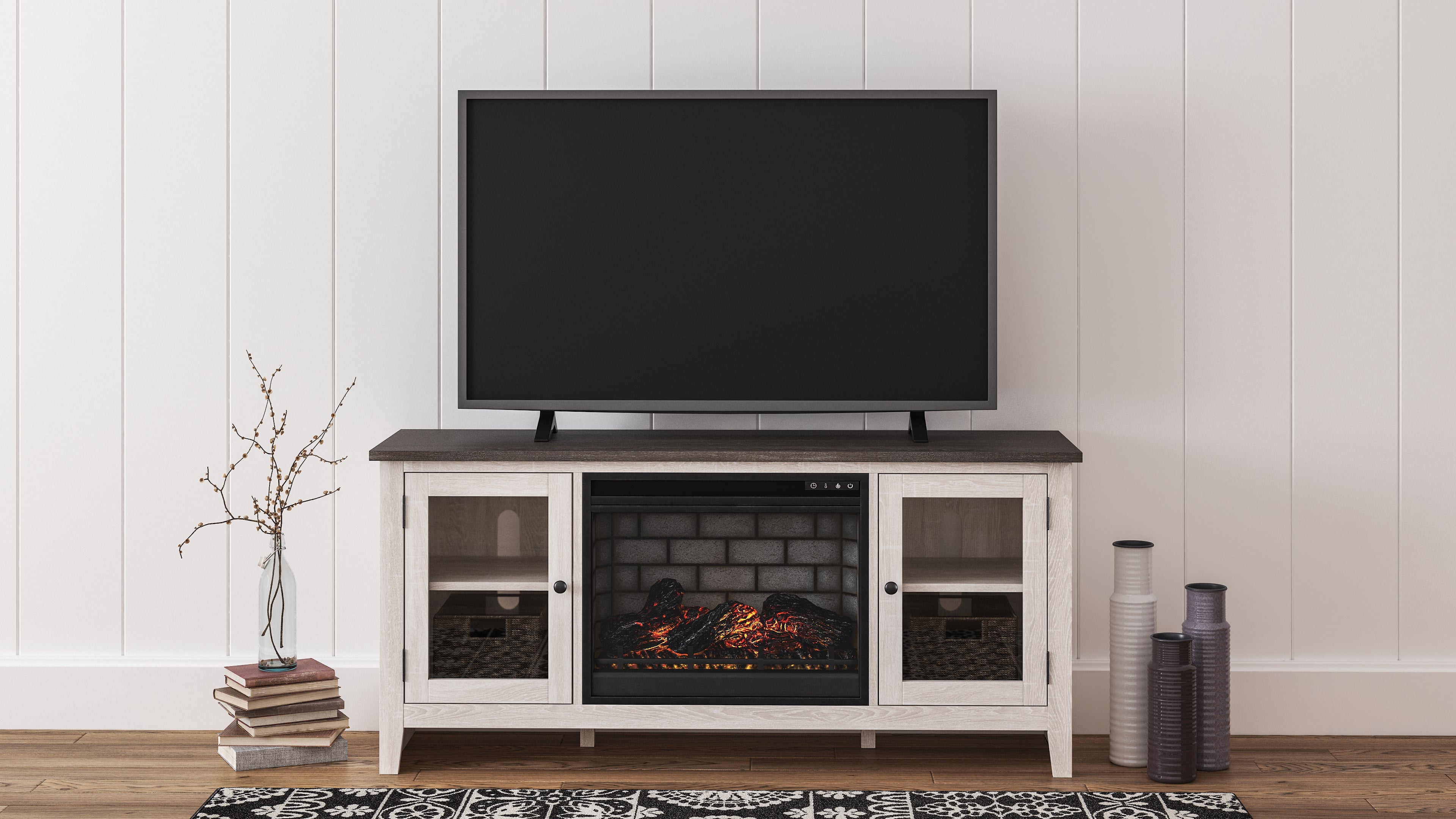 Elite Furniture Outlet - Ashley Furniture - Dorrinson 60" TV Stand with Electric Fireplace - 60" TV Stand with Electric Fireplace / Two-tone - W287W3