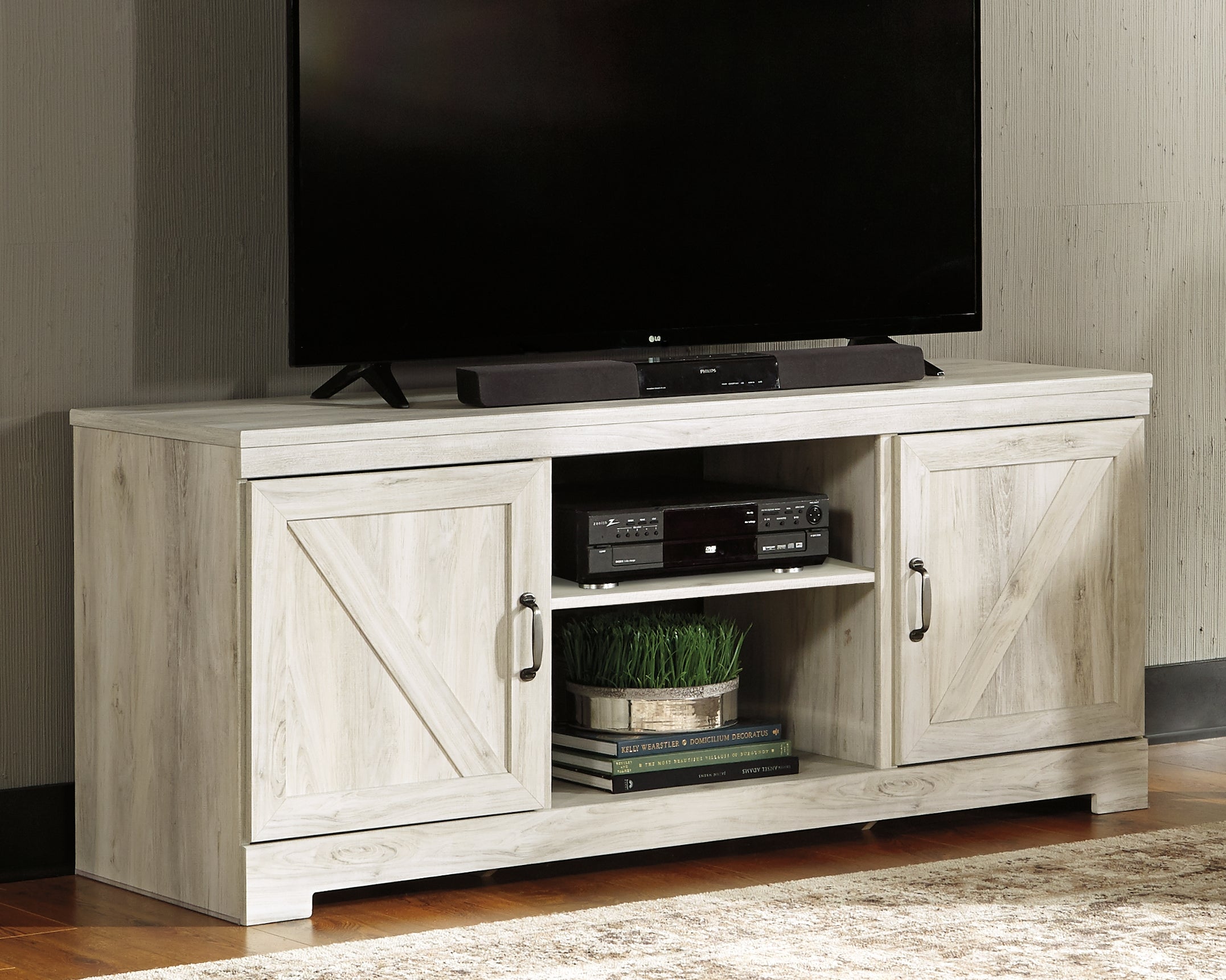 Elite Furniture Outlet - Ashley Furniture - Bellaby TV Stand - 63" / Whitewash - W331-68