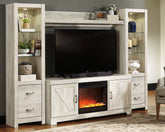 Elite Furniture Outlet - Ashley Furniture - Bellaby 4-Piece Entertainment Center with Fireplace - 4-Piece Entertainment Center with Fireplace / Whitewash - W331W5