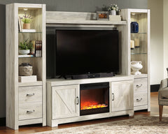 Elite Furniture Outlet - Ashley Furniture - Bellaby 4-Piece Entertainment Center with Fireplace - 4-Piece Entertainment Center with Fireplace / Whitewash - W331W5