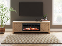 Elite Furniture Outlet - Ashley Furniture - Cayboni 71" TV Stand with Electric Fireplace - 71" TV Stand with Electric Fireplace / Tan - W3787W1