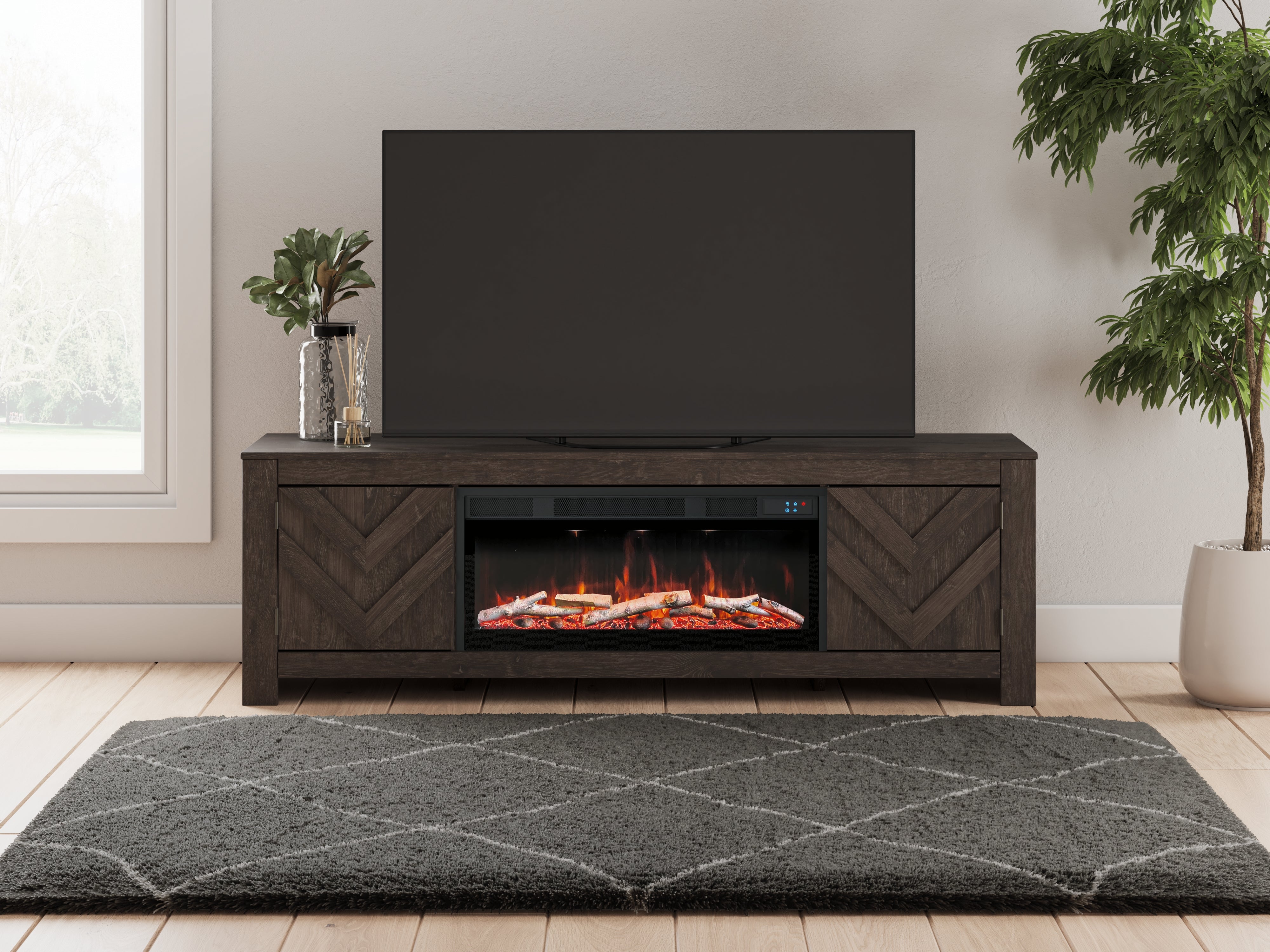 Elite Furniture Outlet - Ashley Furniture - Cayboni 71" TV Stand with Electric Fireplace - 71" TV Stand with Electric Fireplace / Black - W3789W1
