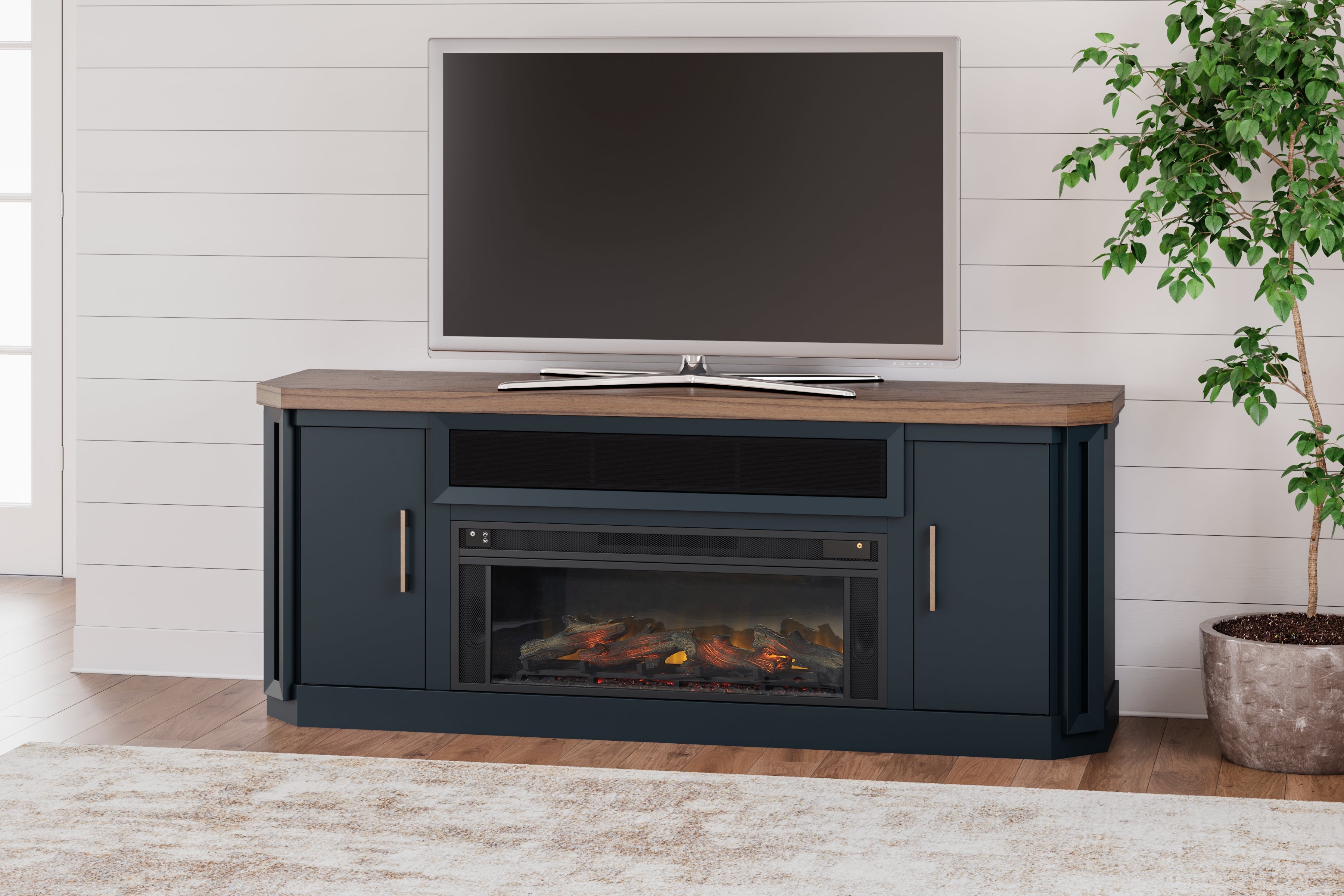 Elite Furniture Outlet - Ashley Furniture - Landocken 83" TV Stand with Electric Fireplace - 83" TV Stand with Electric Fireplace / Two-tone - W402W1