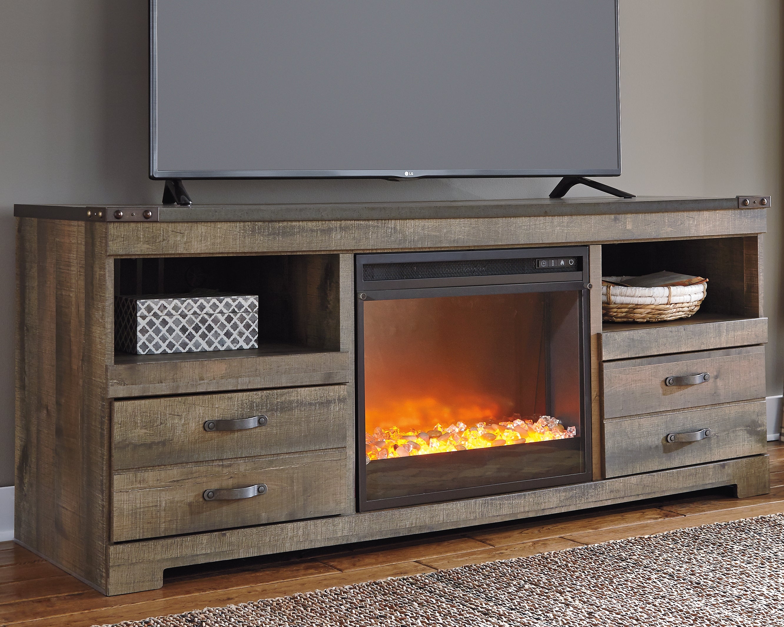 Elite Furniture Outlet - Ashley Furniture - Trinell 63" TV Stand with Electric Fireplace - 63" TV Stand with Electric Fireplace / Brown - W446W5