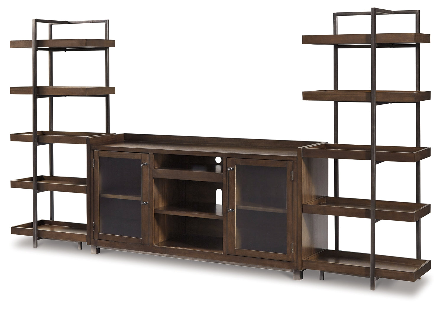 Elite Furniture Outlet - Ashley Furniture - Starmore Entertainment Center - 3-Piece Entertainment Center / Brown/Gunmetal - W633W1
