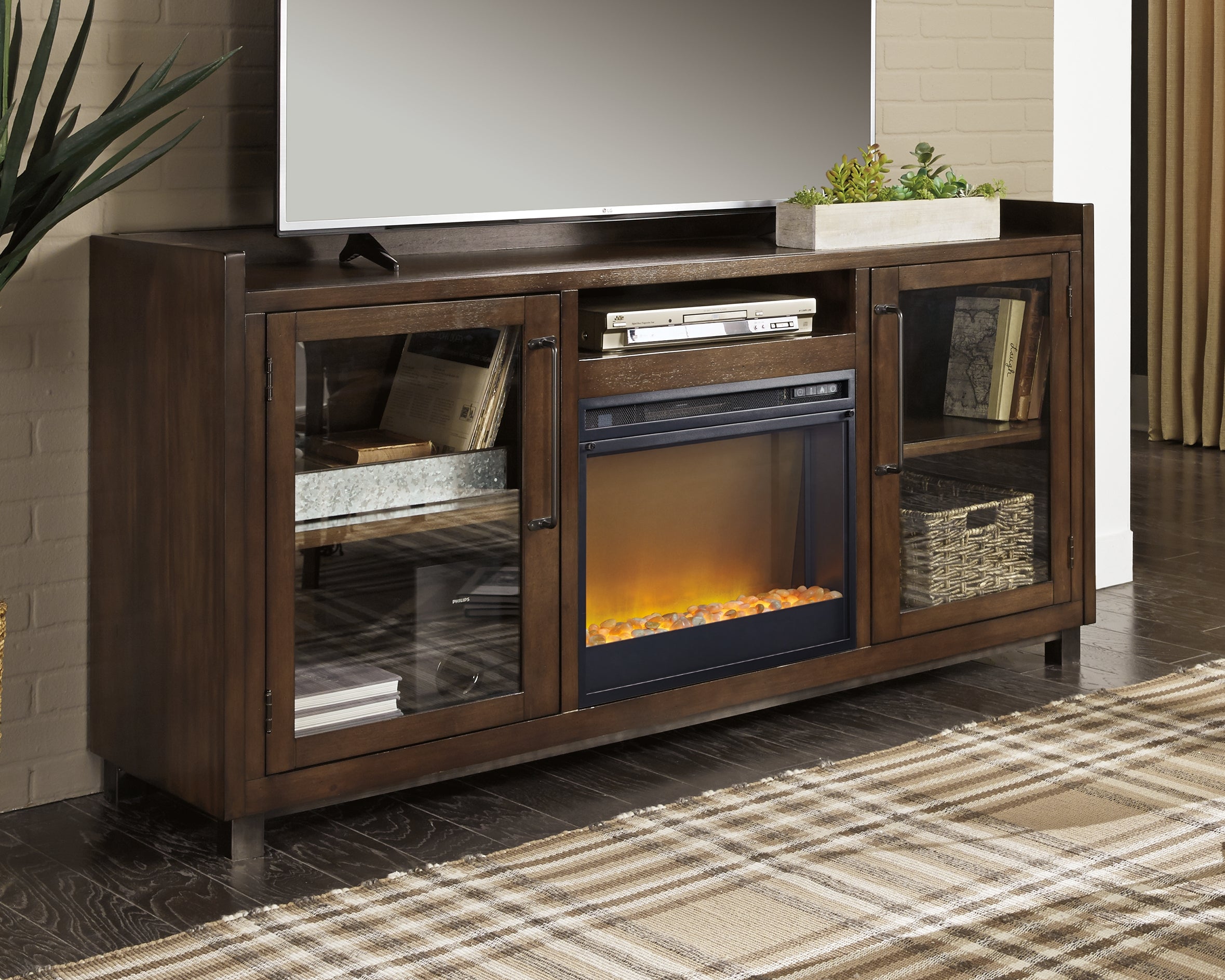 Elite Furniture Outlet - Ashley Furniture - Starmore 70" TV Stand with Electric Fireplace - 70" TV Stand with Electric Fireplace / Brown - W633W4