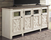 Elite Furniture Outlet - Ashley Furniture - Bolanburg 74" TV Stand - 74" / White/Weathered Gray - W647-60
