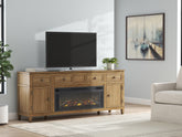 Elite Furniture Outlet - Ashley Furniture - Sharlance 81" TV Stand with Electric Fireplace - 81" TV Stand with Electric Fireplace / Light Brown - W655W1