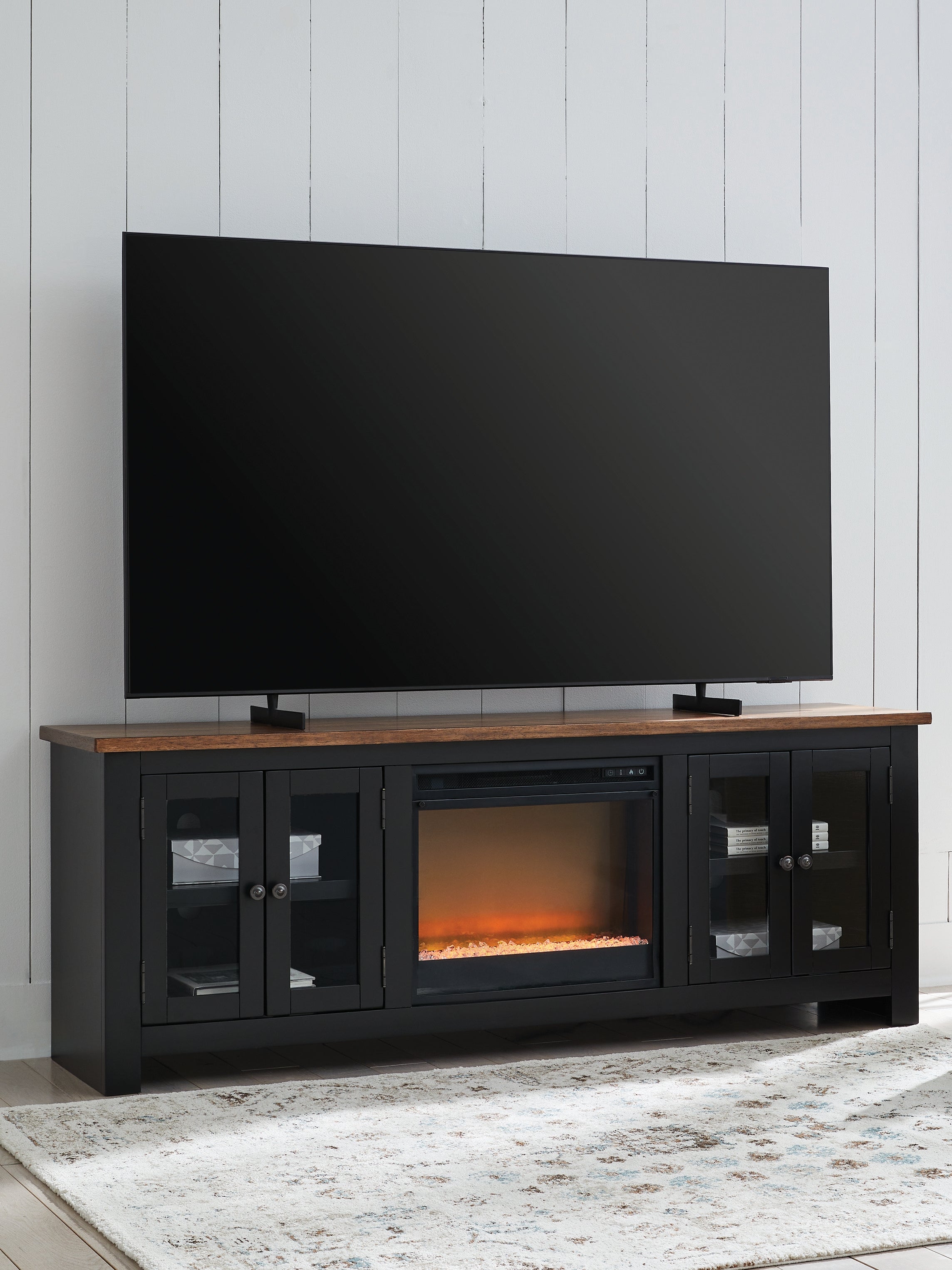 Elite Furniture Outlet - Ashley Furniture - Wildenauer 76" TV Stand with Electric Fireplace - 76" TV Stand with Electric Fireplace / Brown/Black - W664W2