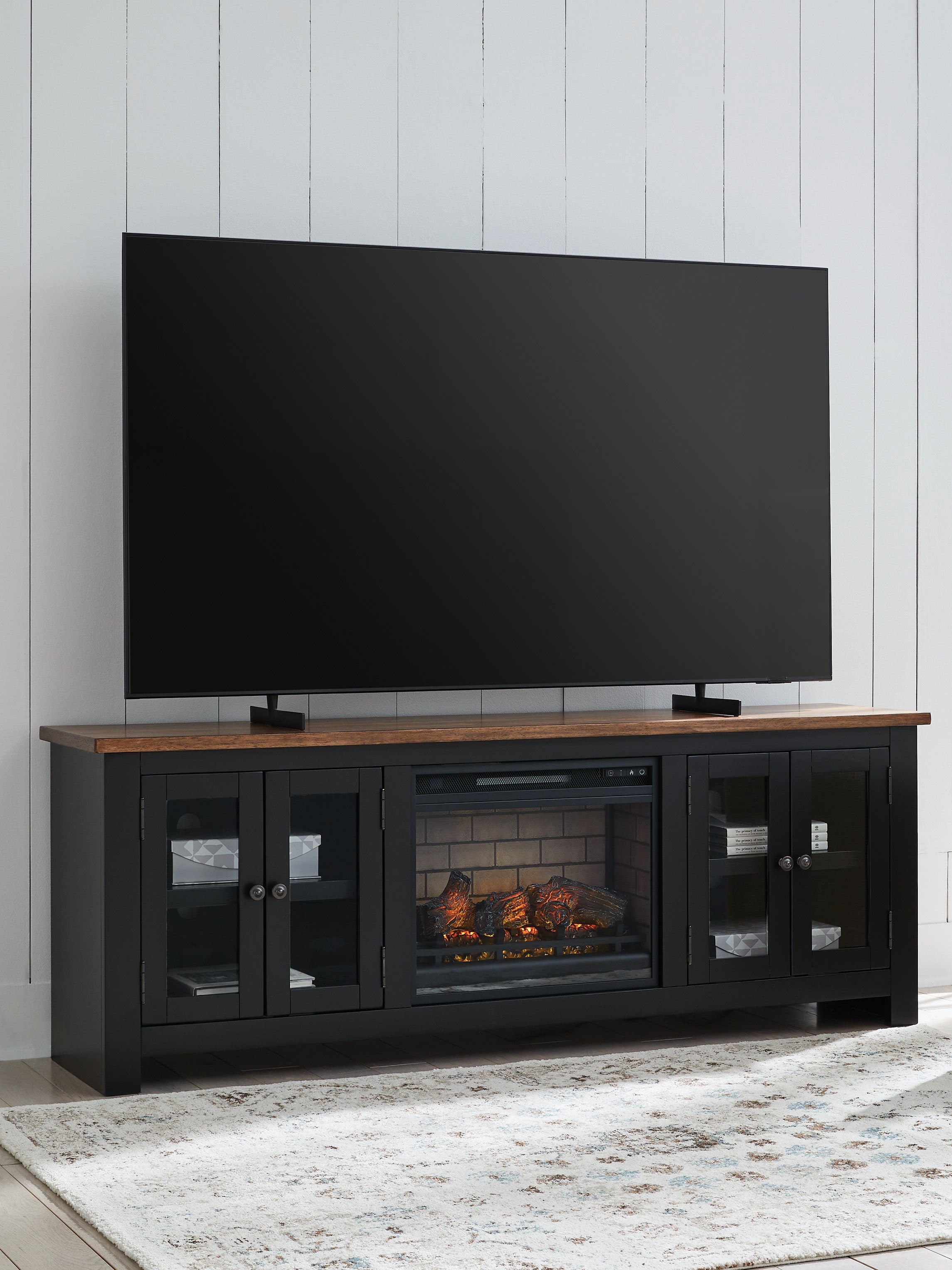 Elite Furniture Outlet - Ashley Furniture - Wildenauer 76" TV Stand with Electric Fireplace - 76" TV Stand with Electric Fireplace / Brown/Black - W664W1