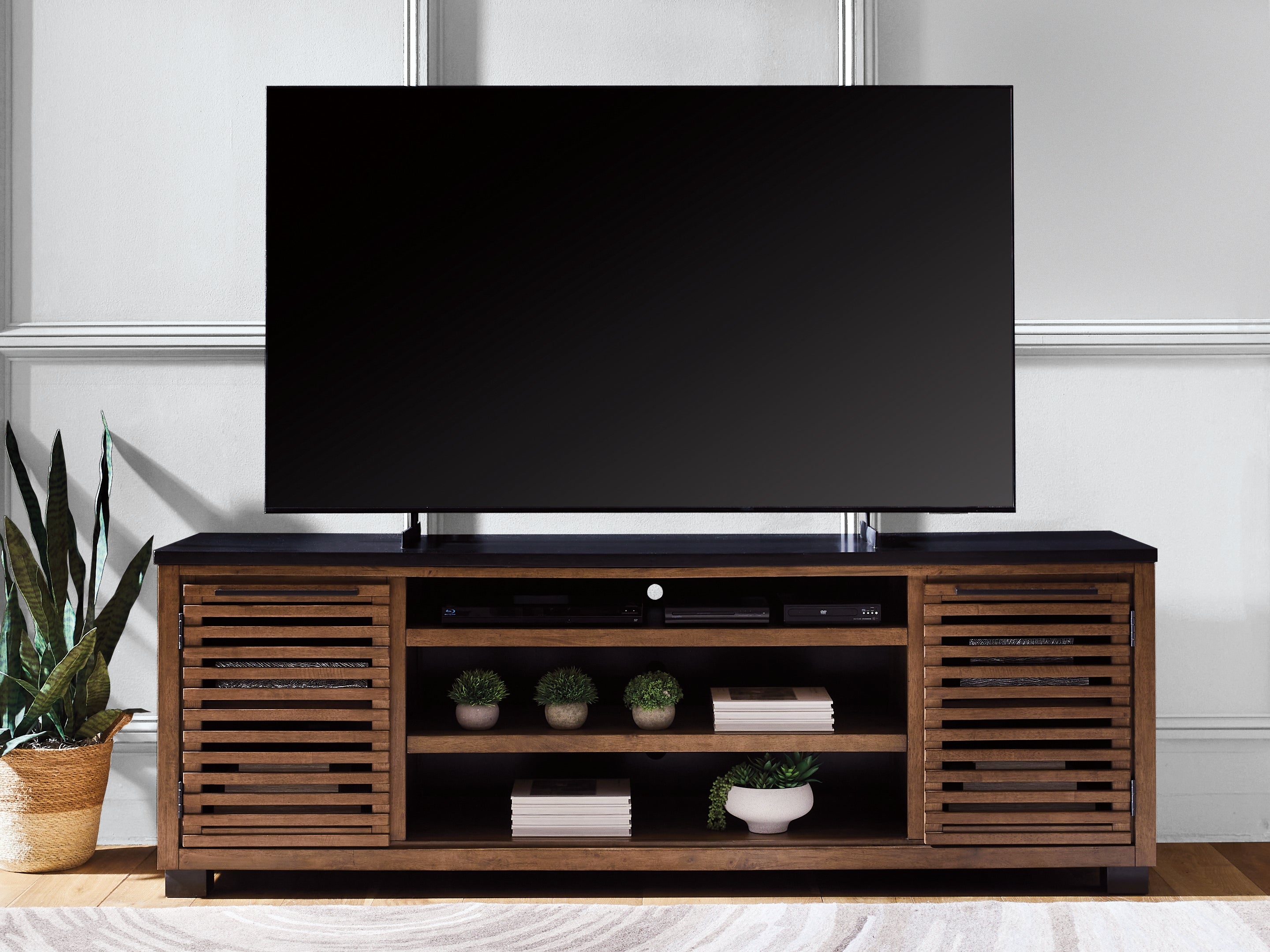 Elite Furniture Outlet - Ashley Furniture - Kallari 84" TV Stand - 84" / Warm Brown/Black - W737-78