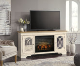 Elite Furniture Outlet - Ashley Furniture - Realyn 74" TV Stand with Electric Fireplace - 74" TV Stand with Electric Fireplace / Chipped White - W743W2