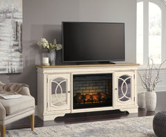 Elite Furniture Outlet - Ashley Furniture - Realyn 74" TV Stand with Electric Fireplace - 74" TV Stand with Electric Fireplace / Chipped White - W743W2
