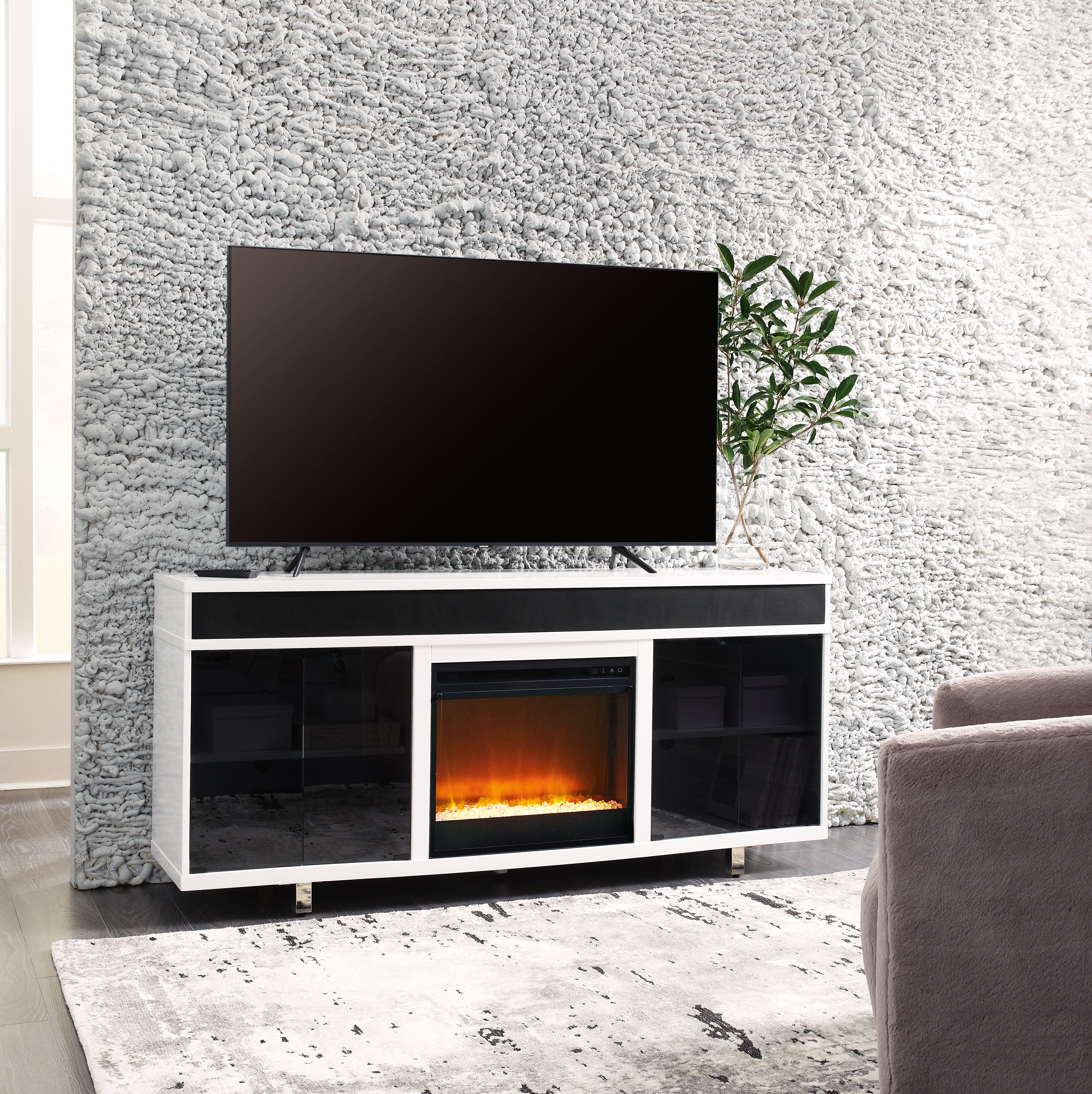 Elite Furniture Outlet - Ashley Furniture - Gardoni 72" TV Stand with Electric Fireplace - 72" TV Stand with Electric Fireplace / White/Black - W756W1