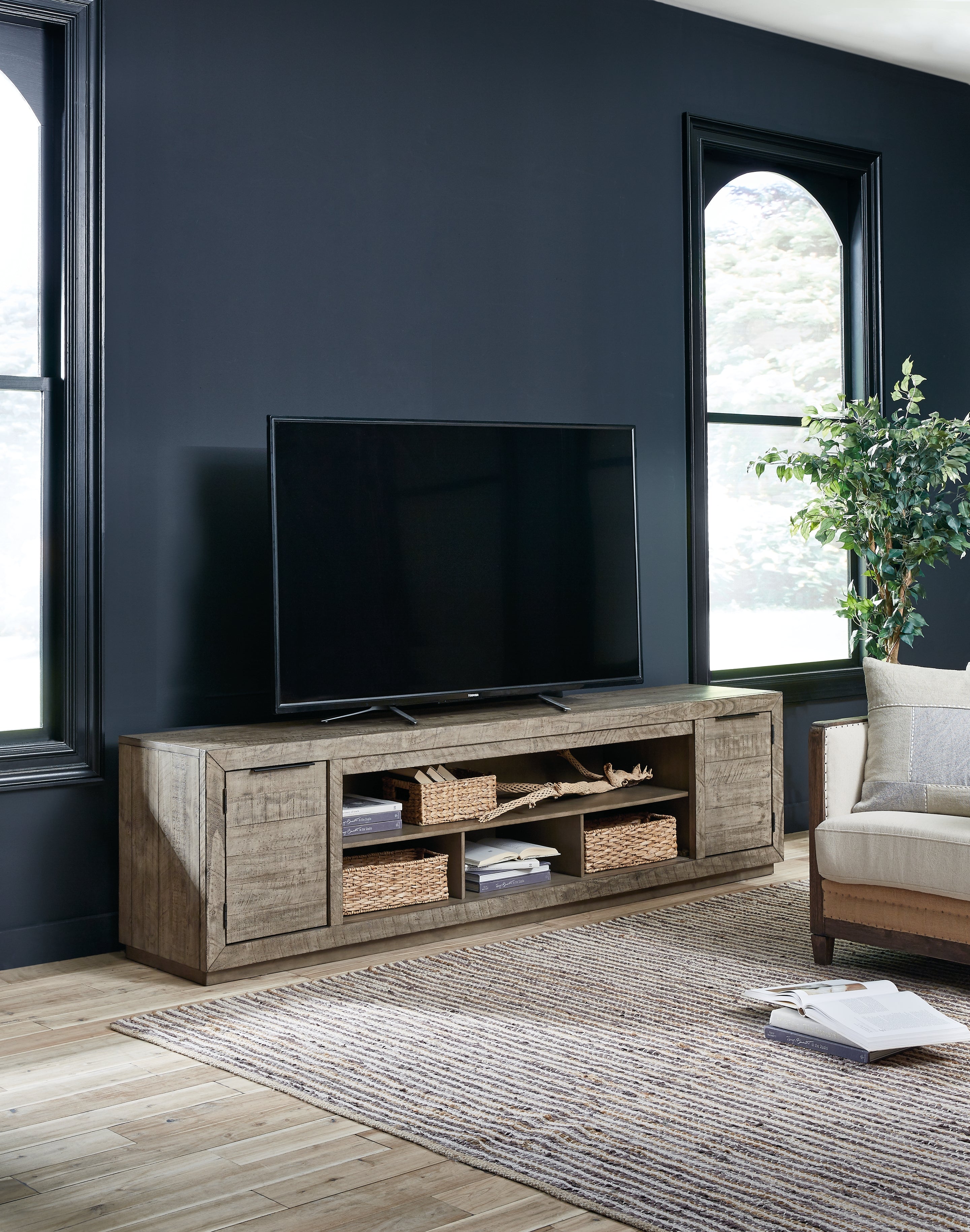 Elite Furniture Outlet - Ashley Furniture - Krystanza 92" TV Stand - 92" / Weathered Gray - W760-78