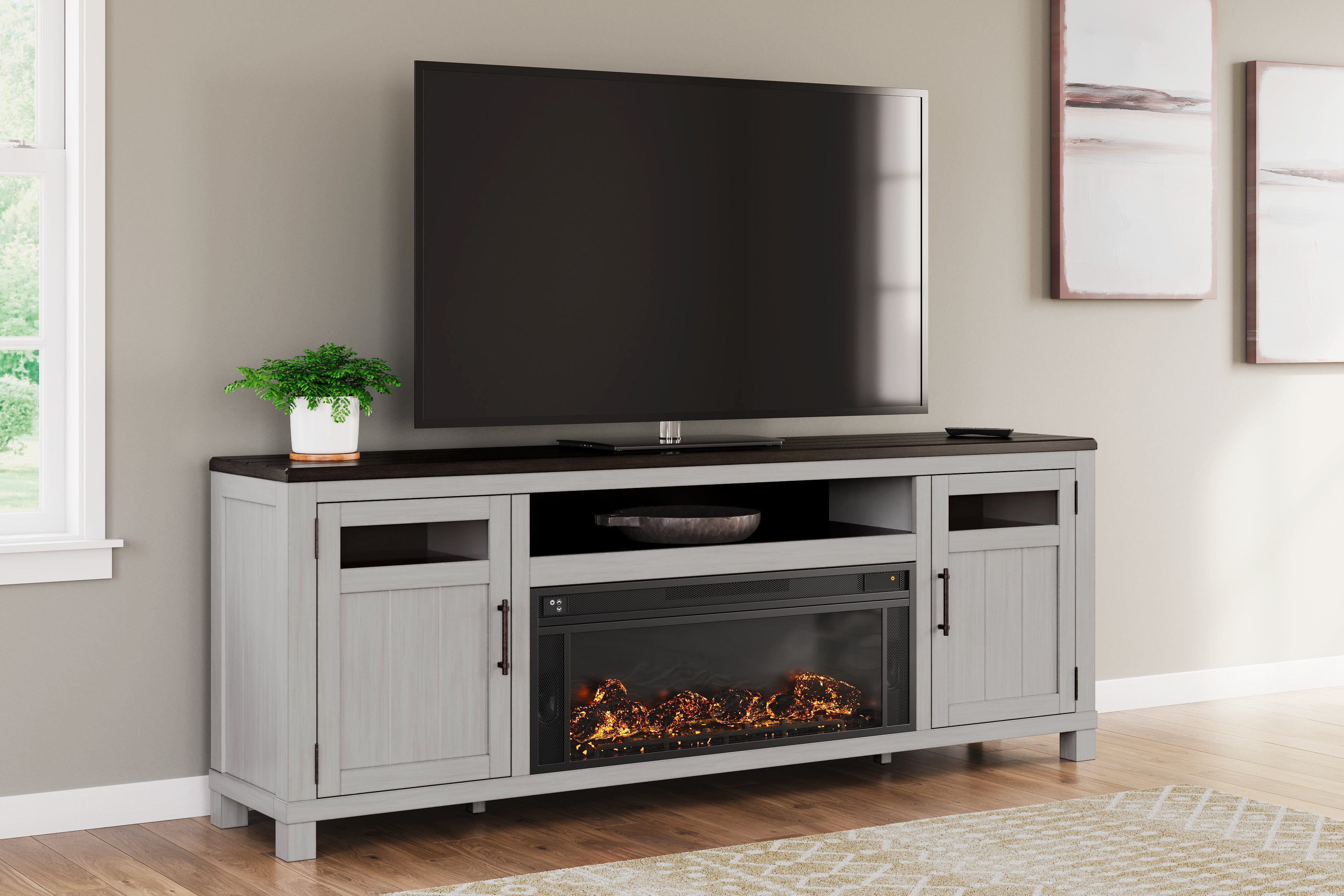 Elite Furniture Outlet - Ashley Furniture - Darborn 88" TV Stand with Electric Fireplace - 88" TV Stand with Electric Fireplace / Gray/Brown - W796W1