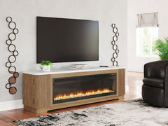 Elite Furniture Outlet - Ashley Furniture - Camdill 80" TV Stand with Electric Fireplace - 80" TV Stand with Electric Fireplace / Light Brown - W808W1