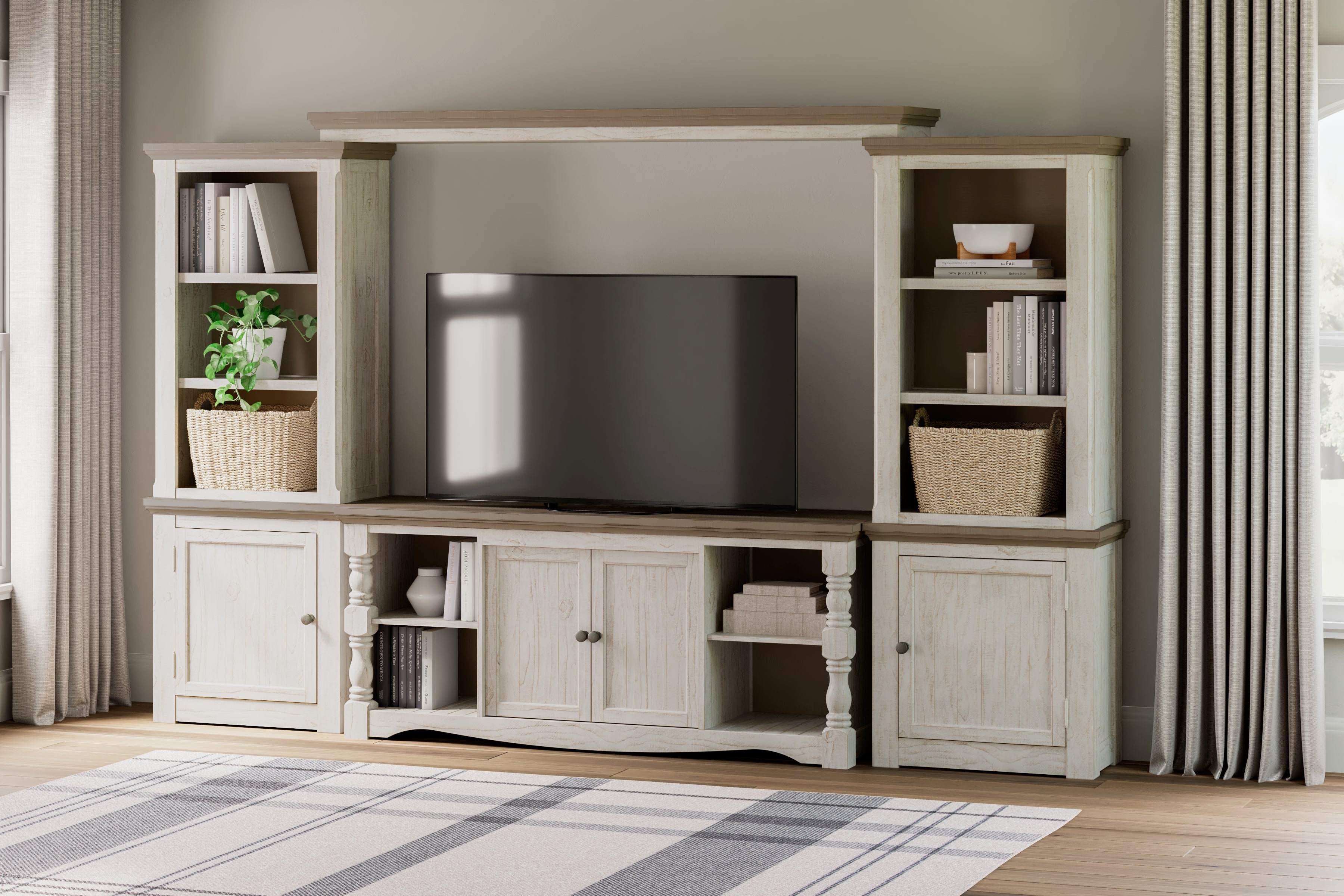 Elite Furniture Outlet - Ashley Furniture - Havalance Entertainment Center - 4-Piece Entertainment Center / Two-tone - W814W1