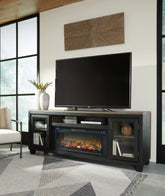 Elite Furniture Outlet - Ashley Furniture - Foyland 83" TV Stand with Electric Fireplace - 83" TV Stand with Electric Fireplace / Black/Brown - W989W1