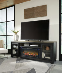 Elite Furniture Outlet - Ashley Furniture - Foyland 83" TV Stand with Electric Fireplace - 83" TV Stand with Electric Fireplace / Black/Brown - W989W1