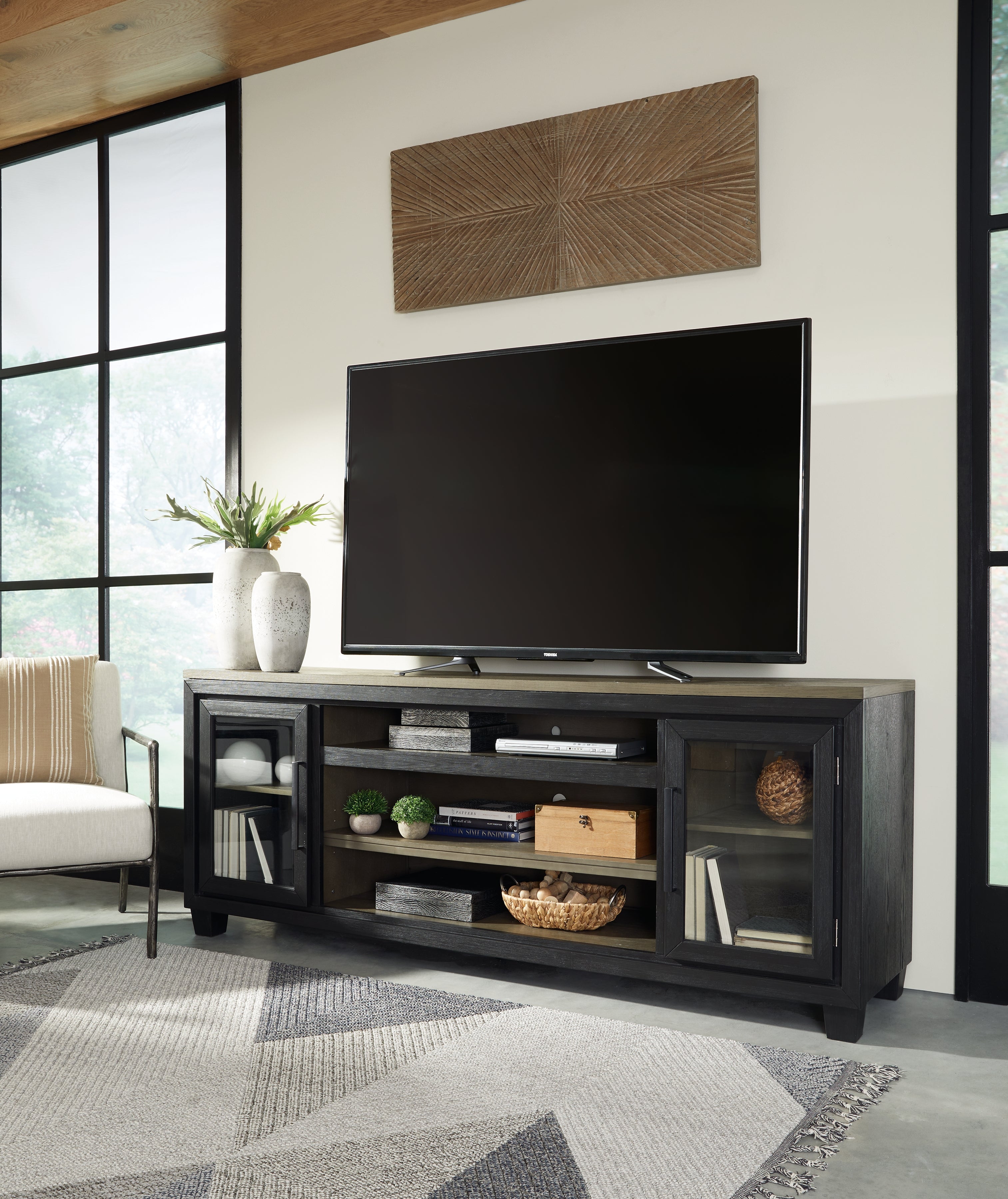 Elite Furniture Outlet - Ashley Furniture - Foyland 83" TV Stand - 83" / Black/Brown - W989-68