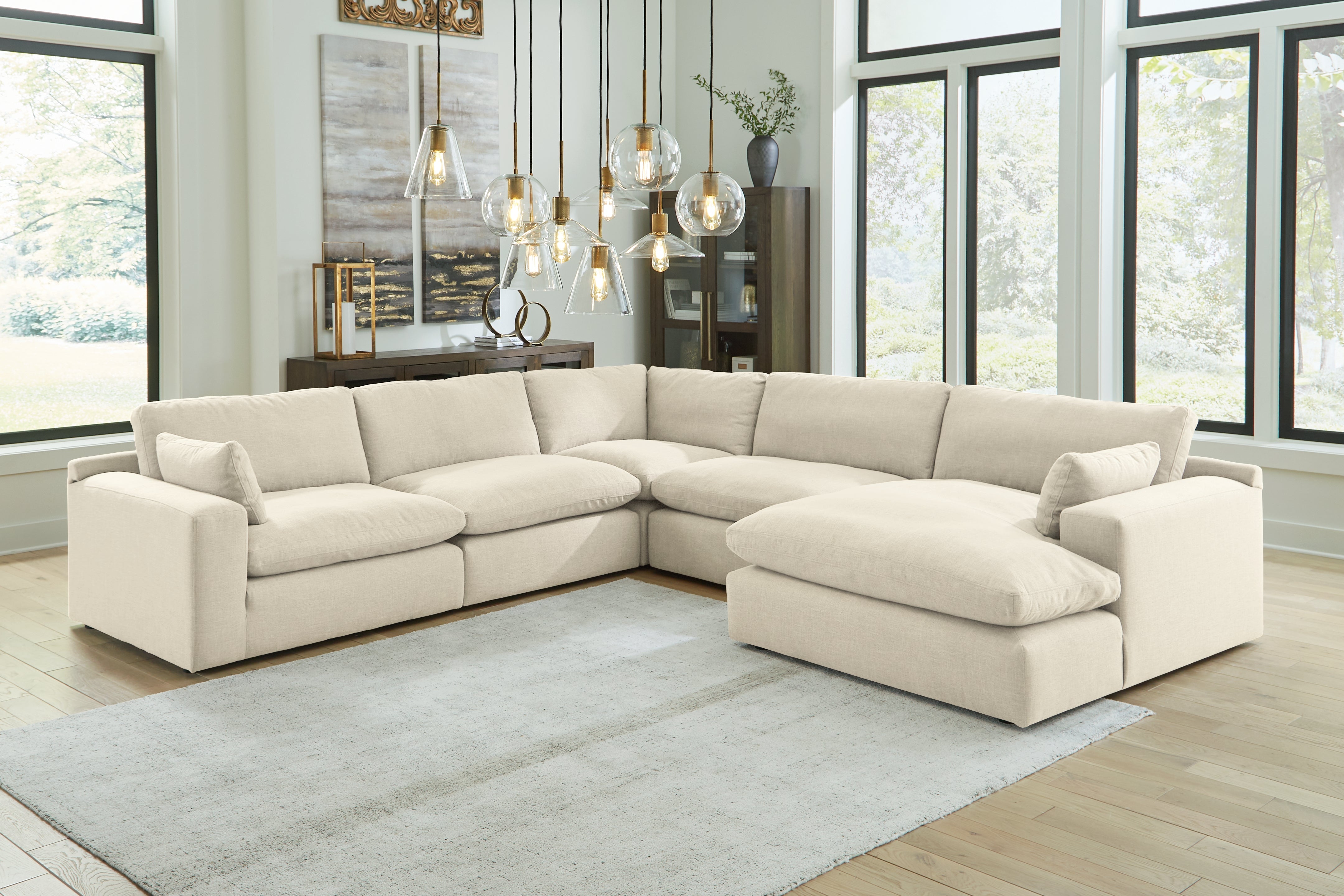 Elite Furniture Outlet - Ashley Furniture - Elyza Sectional - RAF 5-Piece Sectional with Chaise / Linen - 10006S7
