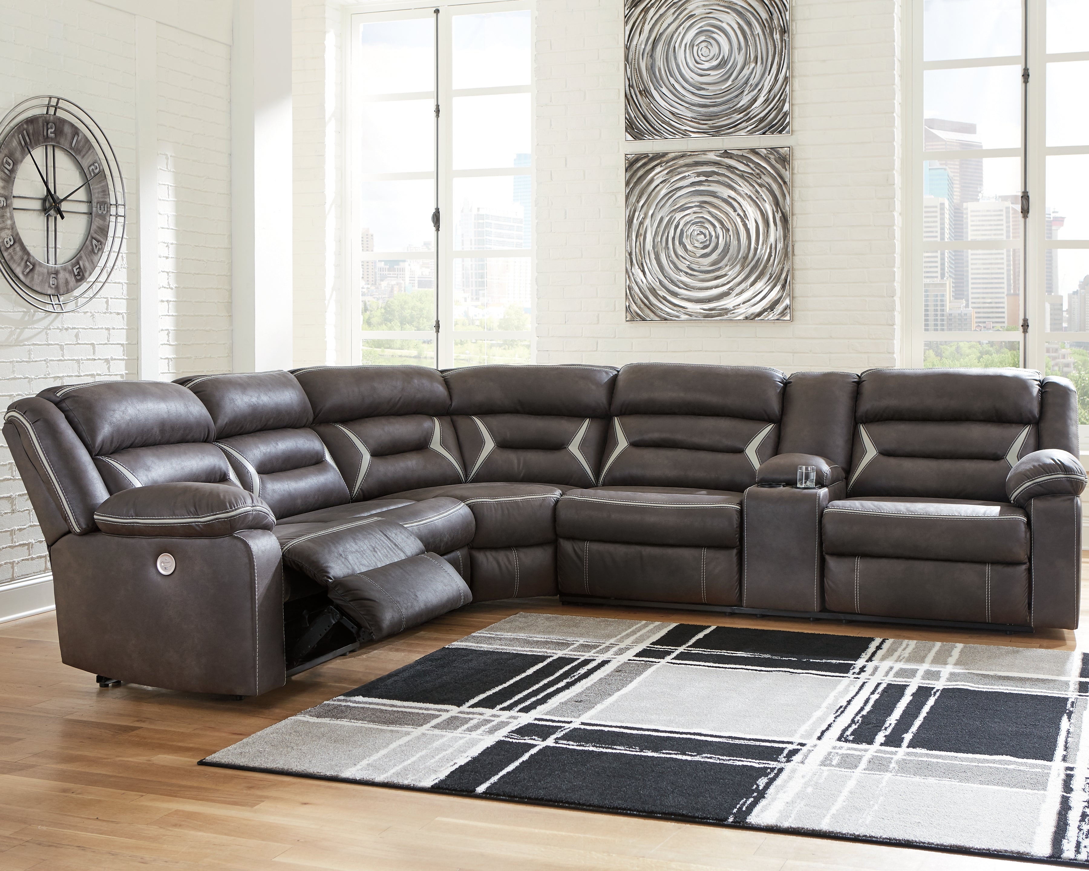 Elite Furniture Outlet - Ashley Furniture - Kincord Sectional - 4-Piece Power Reclining Sectional / Midnight - 13104S3