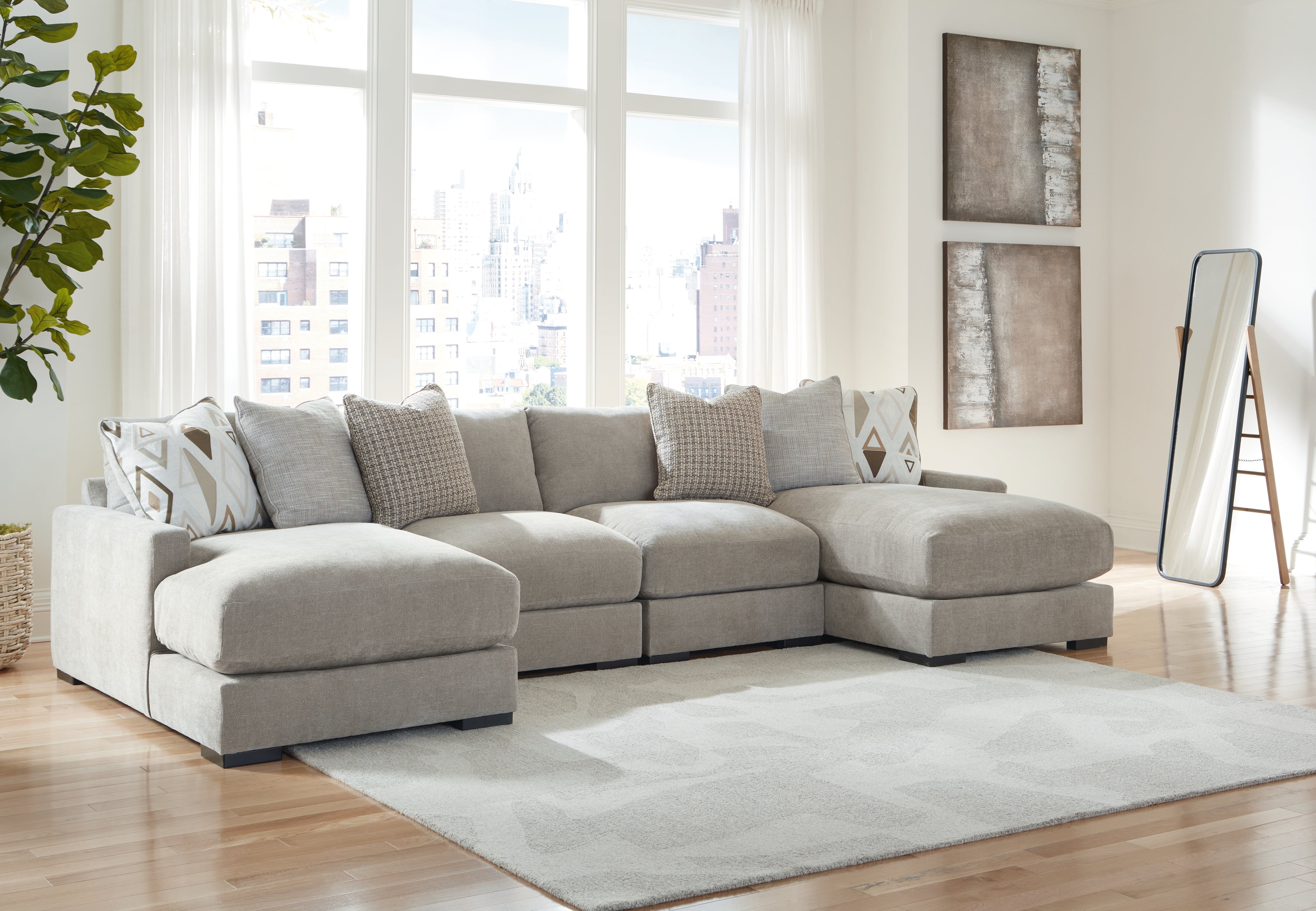 Elite Furniture Outlet - Ashley Furniture - Aslan Court Sectional - RAF 4-Piece Sofa Pit Sectional / Pebble - 20305S5