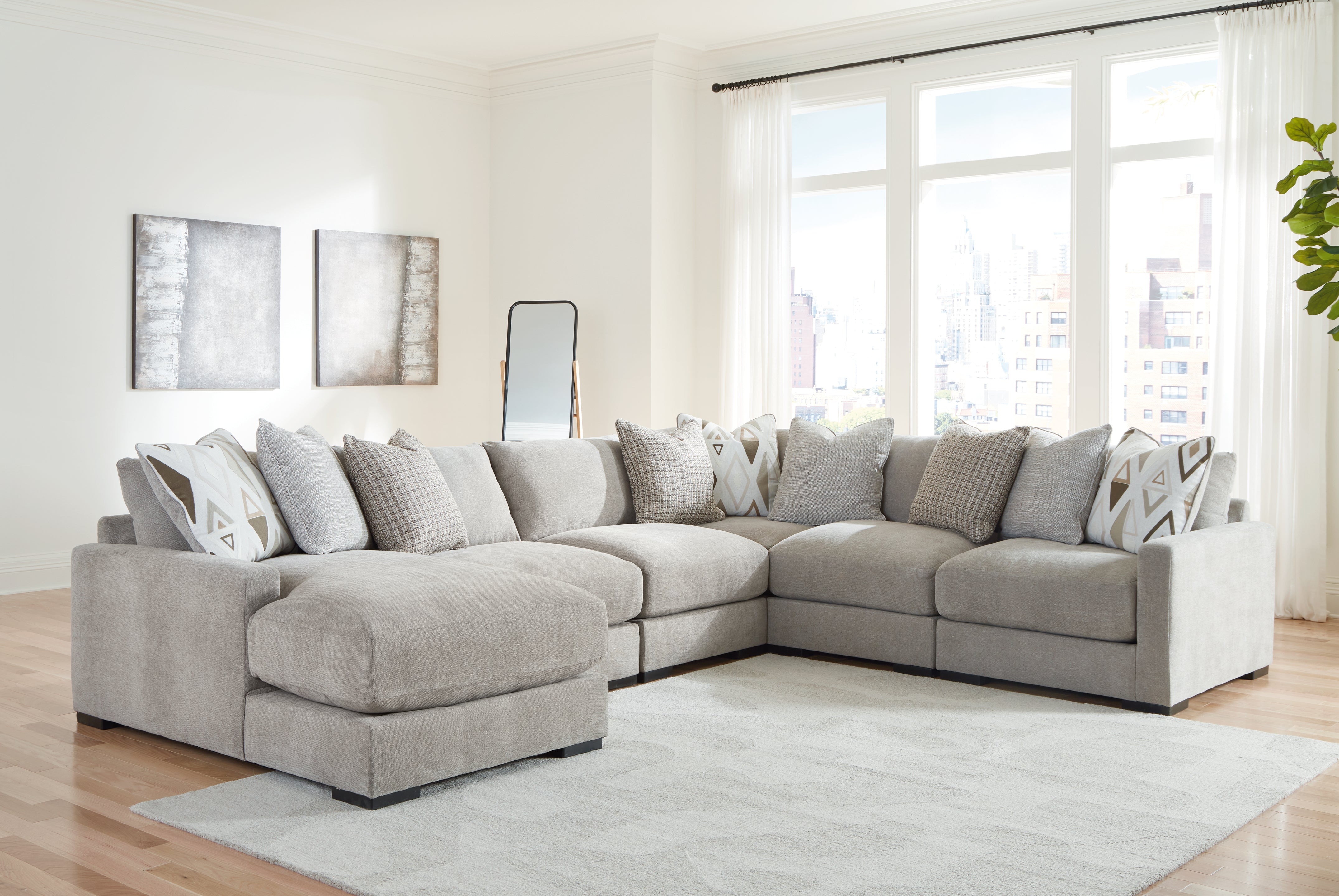 Elite Furniture Outlet - Ashley Furniture - Aslan Court Sectional - RAF 6-Piece Sectional with Chaise / Flax - 20305S8