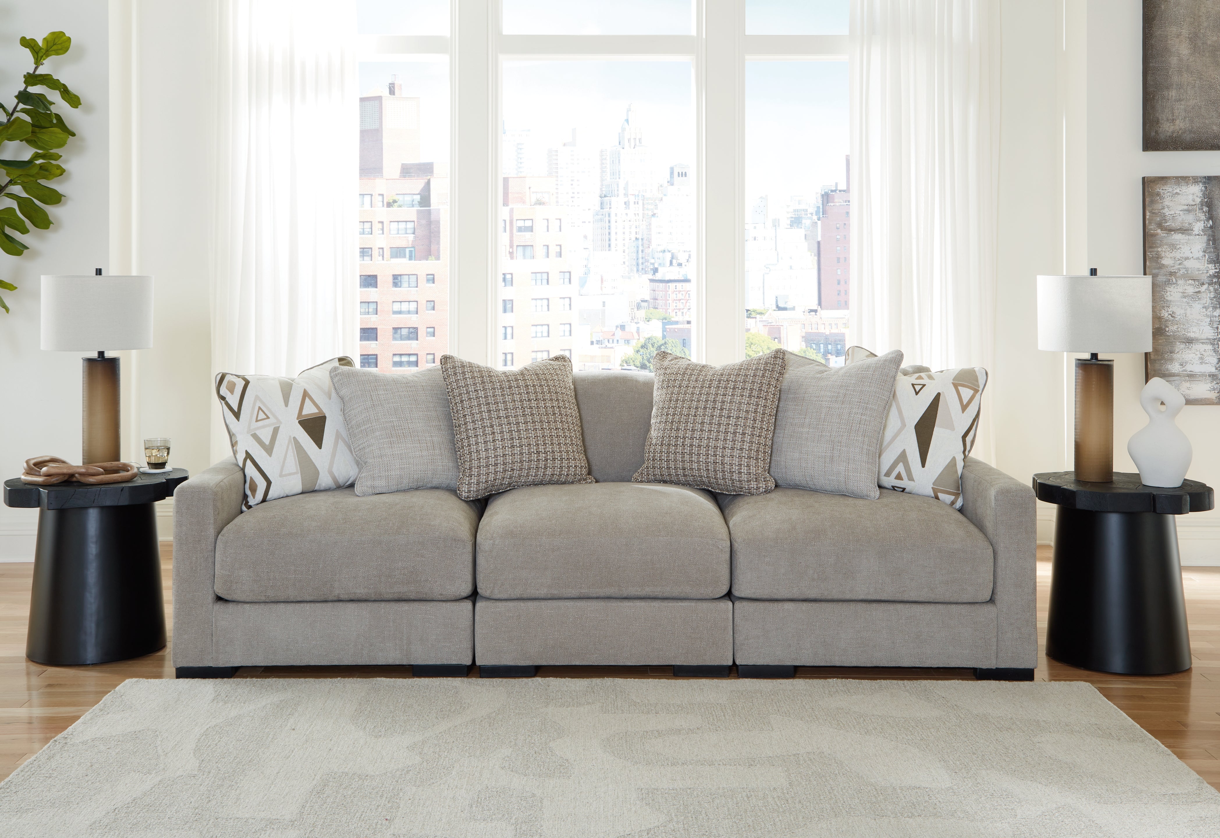 Elite Furniture Outlet - Ashley Furniture - Aslan Court Sectional - RAF 3-Piece Sofa Sectional / Pebble - 20305S2