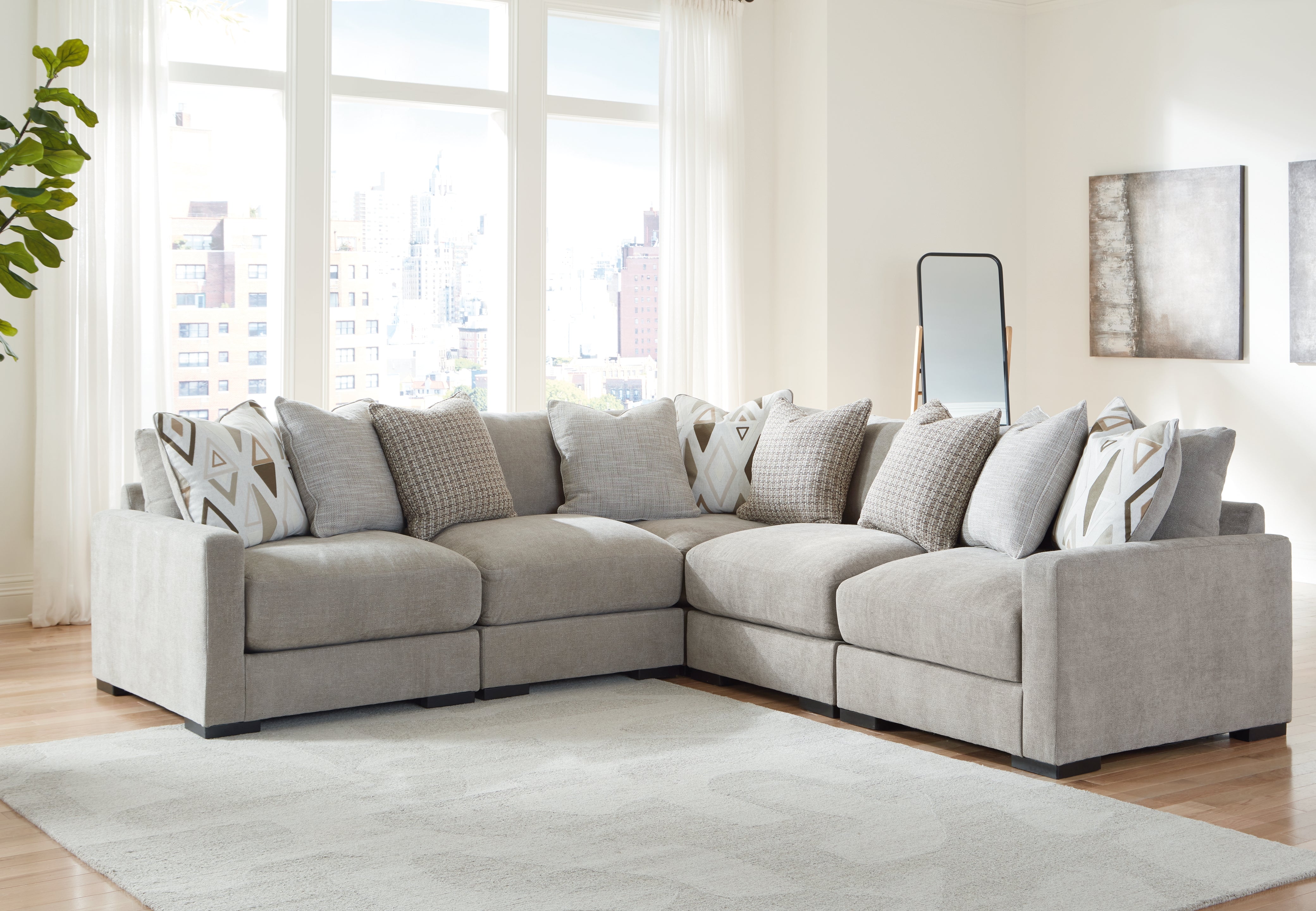 Elite Furniture Outlet - Ashley Furniture - Aslan Court Sectional - RAF 5-Piece Sectional / Pebble - 20305S6