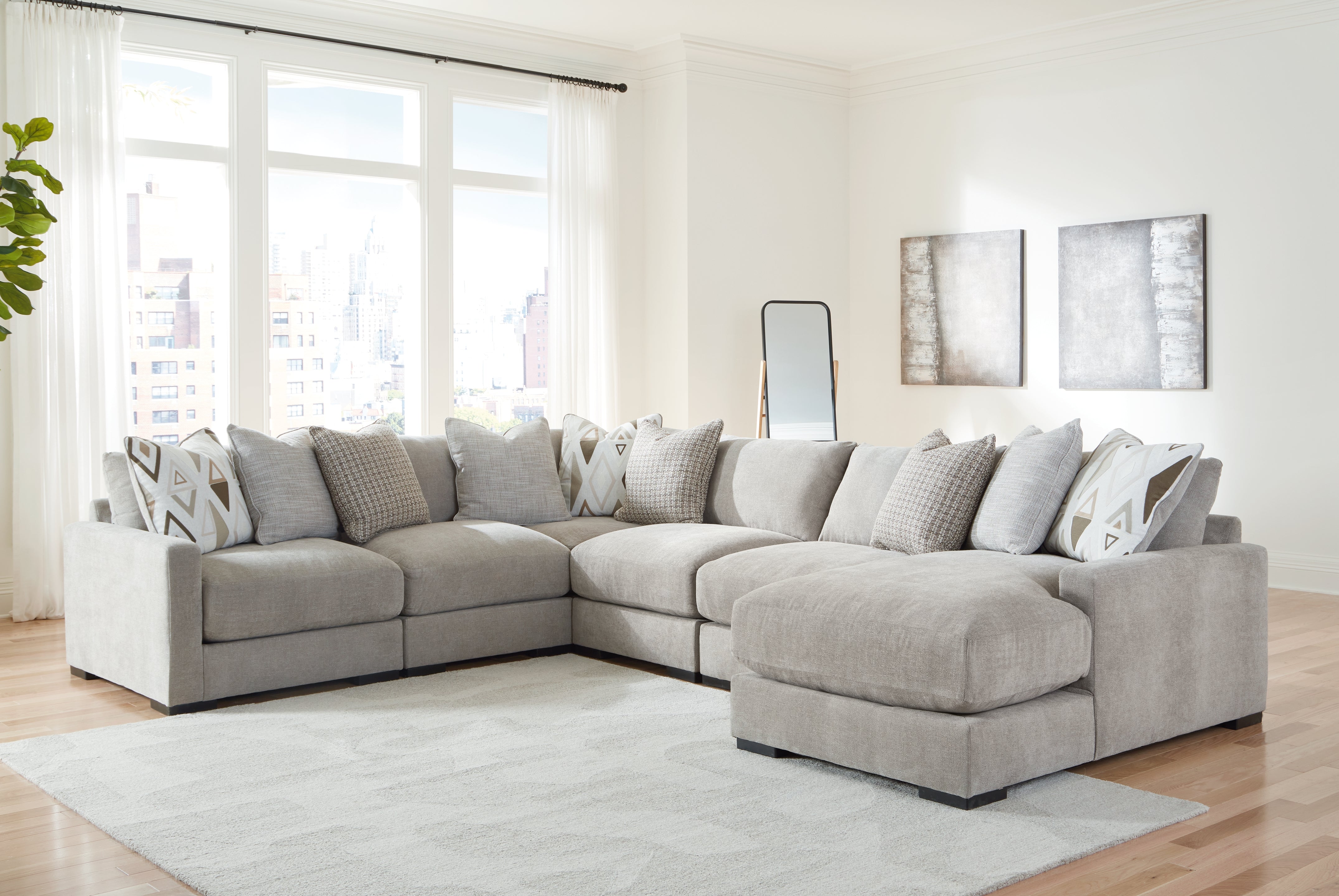 Elite Furniture Outlet - Ashley Furniture - Aslan Court Sectional - RAF 6-Piece Sectional with Chaise / Pebble - 20305S7