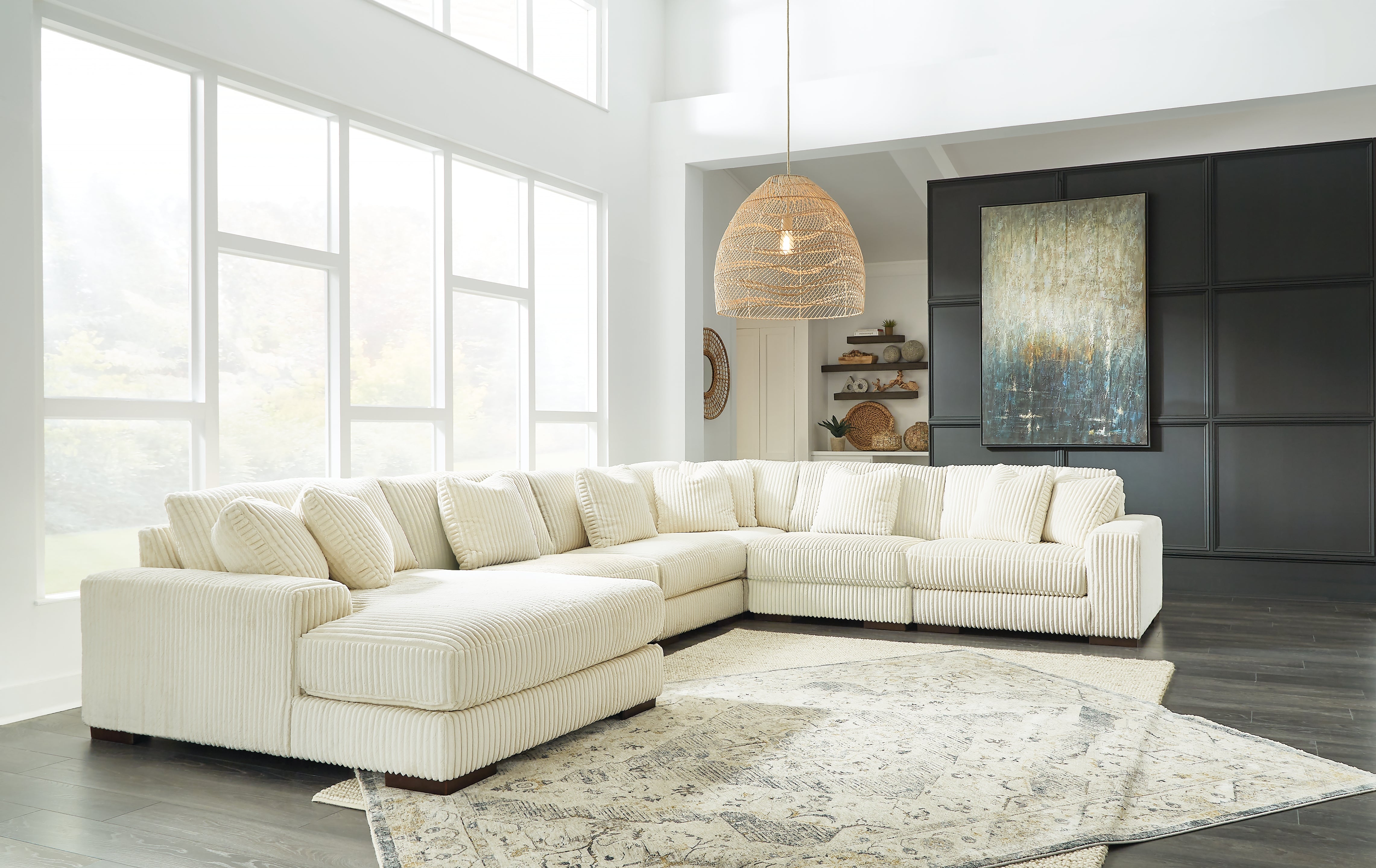 Elite Furniture Outlet - Ashley Furniture - Lindyn Sectional - RAF 6-Piece Sectional with Chaise / Ivory - 21104S11