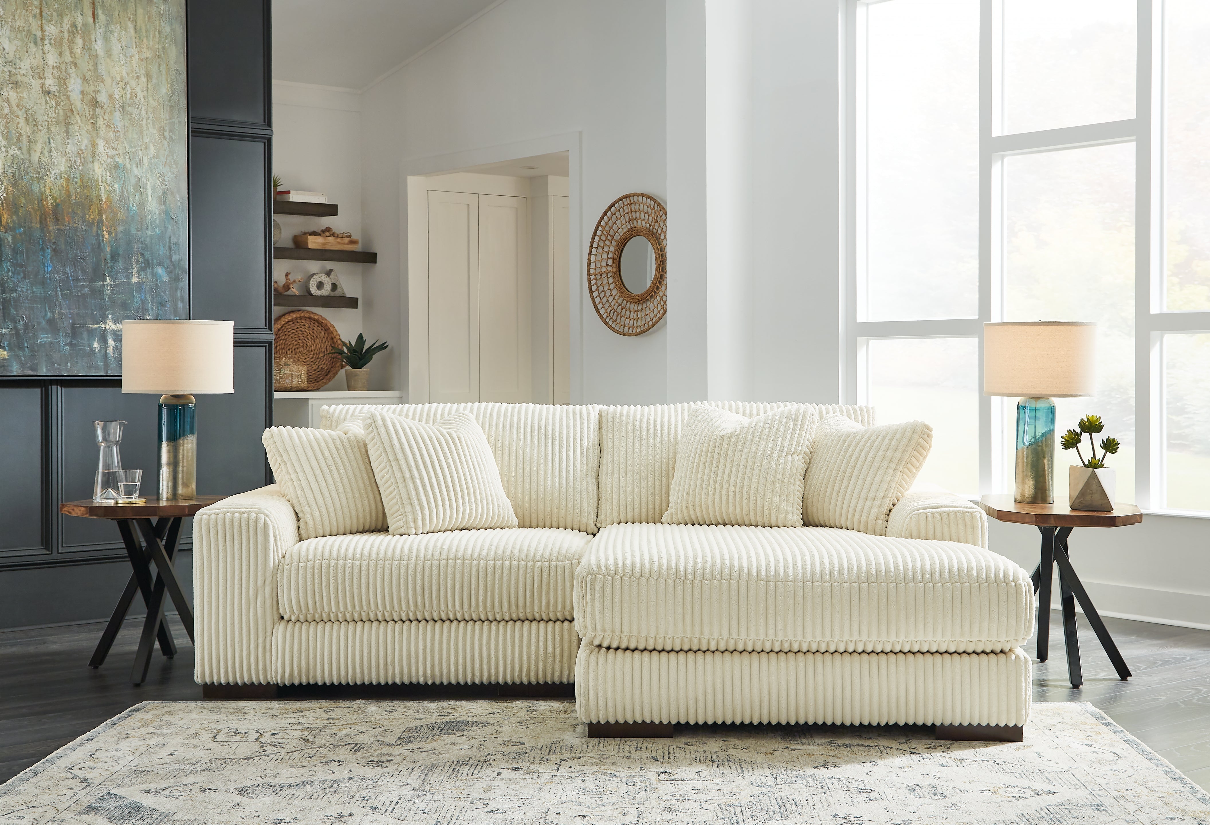 Elite Furniture Outlet - Ashley Furniture - Lindyn Sectional - RAF 2-Piece Sectional with Chaise / Ivory - 21104S4