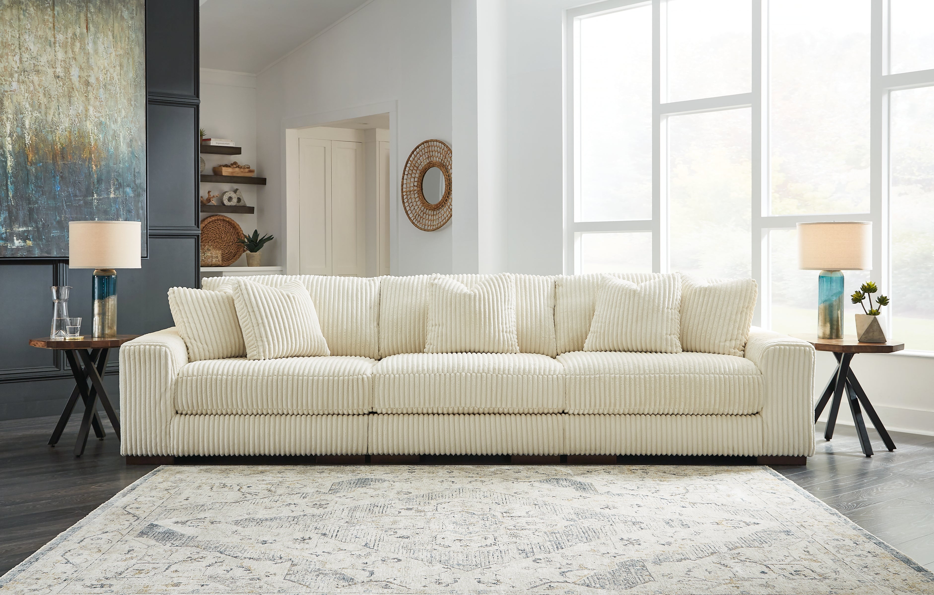 Elite Furniture Outlet - Ashley Furniture - Lindyn Sectional - RAF 3-Piece Sectional Sofa / Ivory - 21104S14