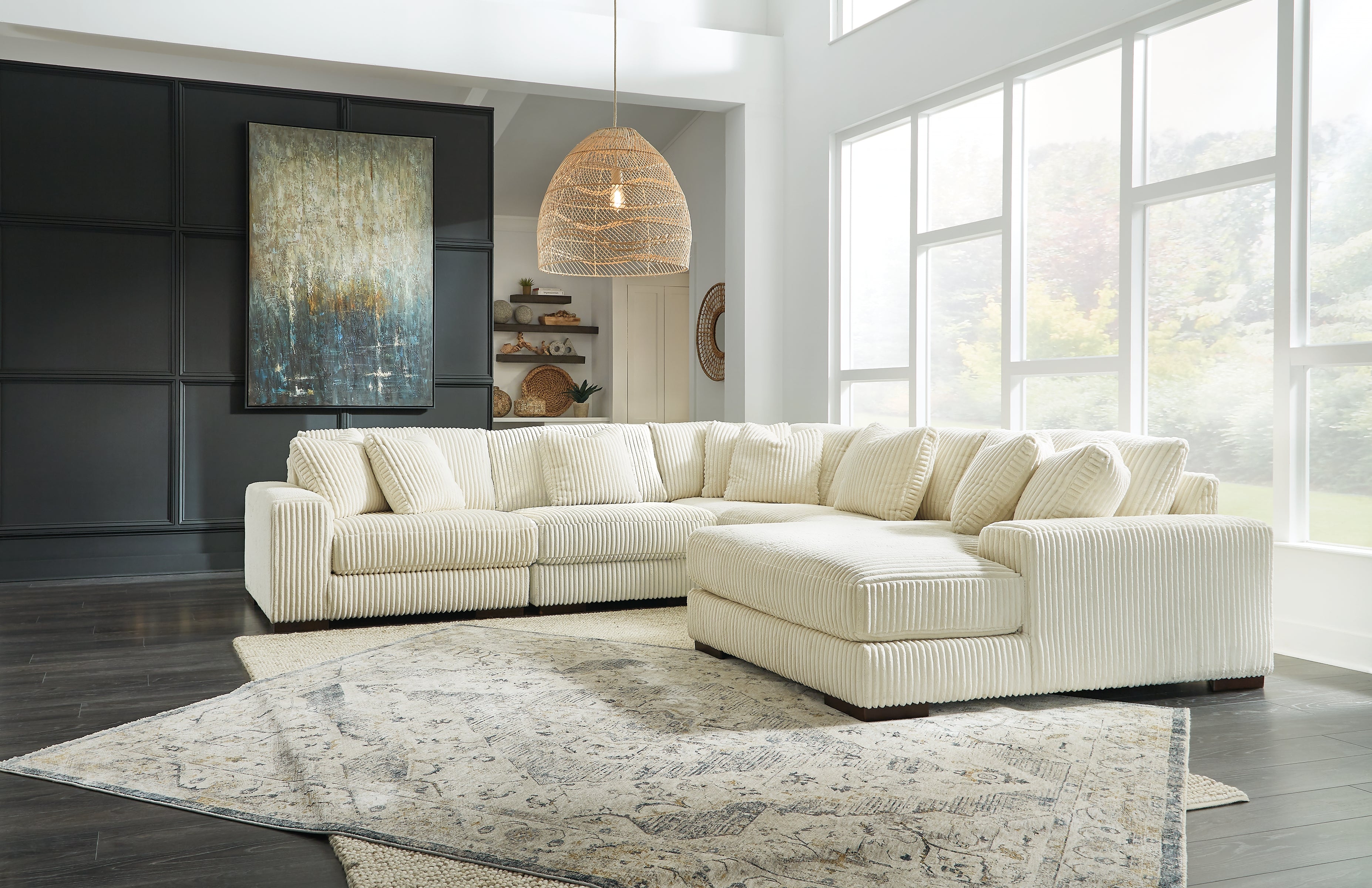Elite Furniture Outlet - Ashley Furniture - Lindyn Sectional - RAF 5-Piece Sectional with Chaise / Ivory - 21104S7